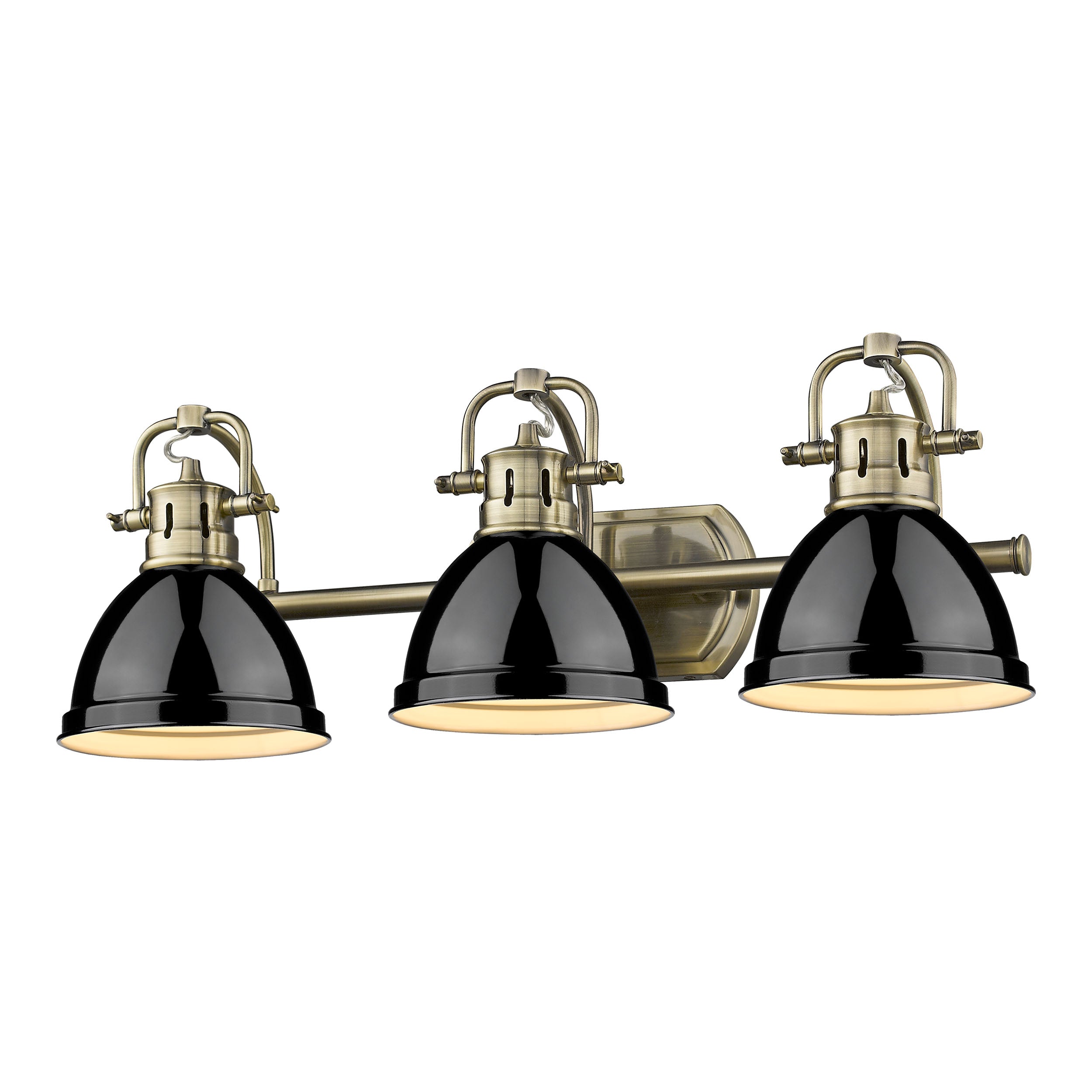Yep by Golden Lighting Duncan 3-light Vanity in Aged Brass and Black shade
