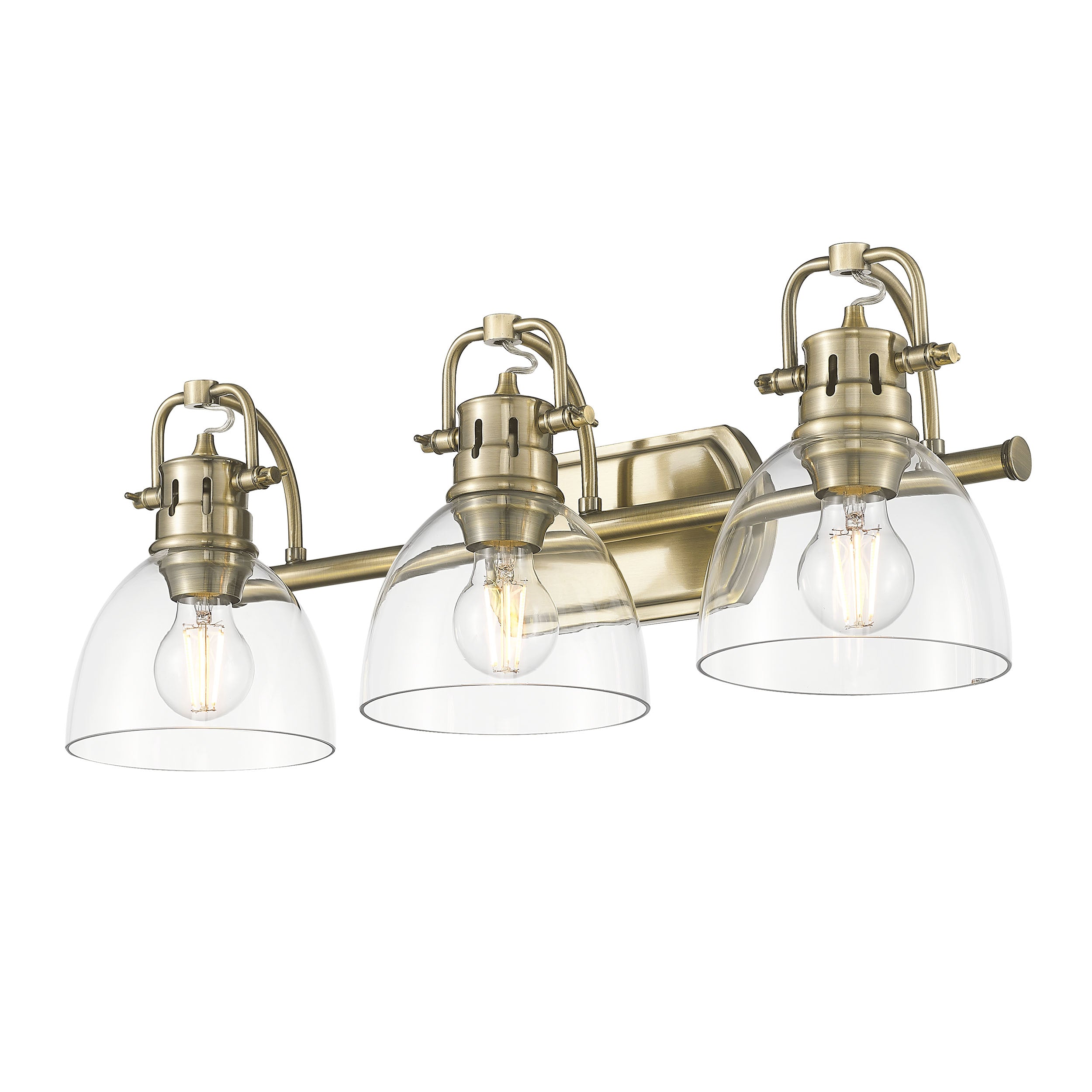Yep by Golden Lighting Duncan 3-light Vanity in Aged Brass and Clear Glass