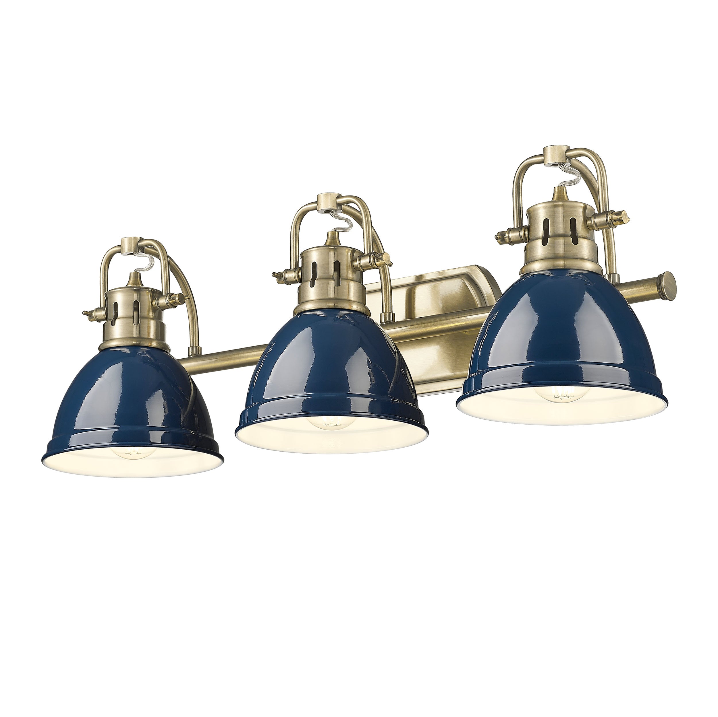 Yep by Golden Lighting Duncan 3-light Vanity in Aged Brass and Navy Blue shade