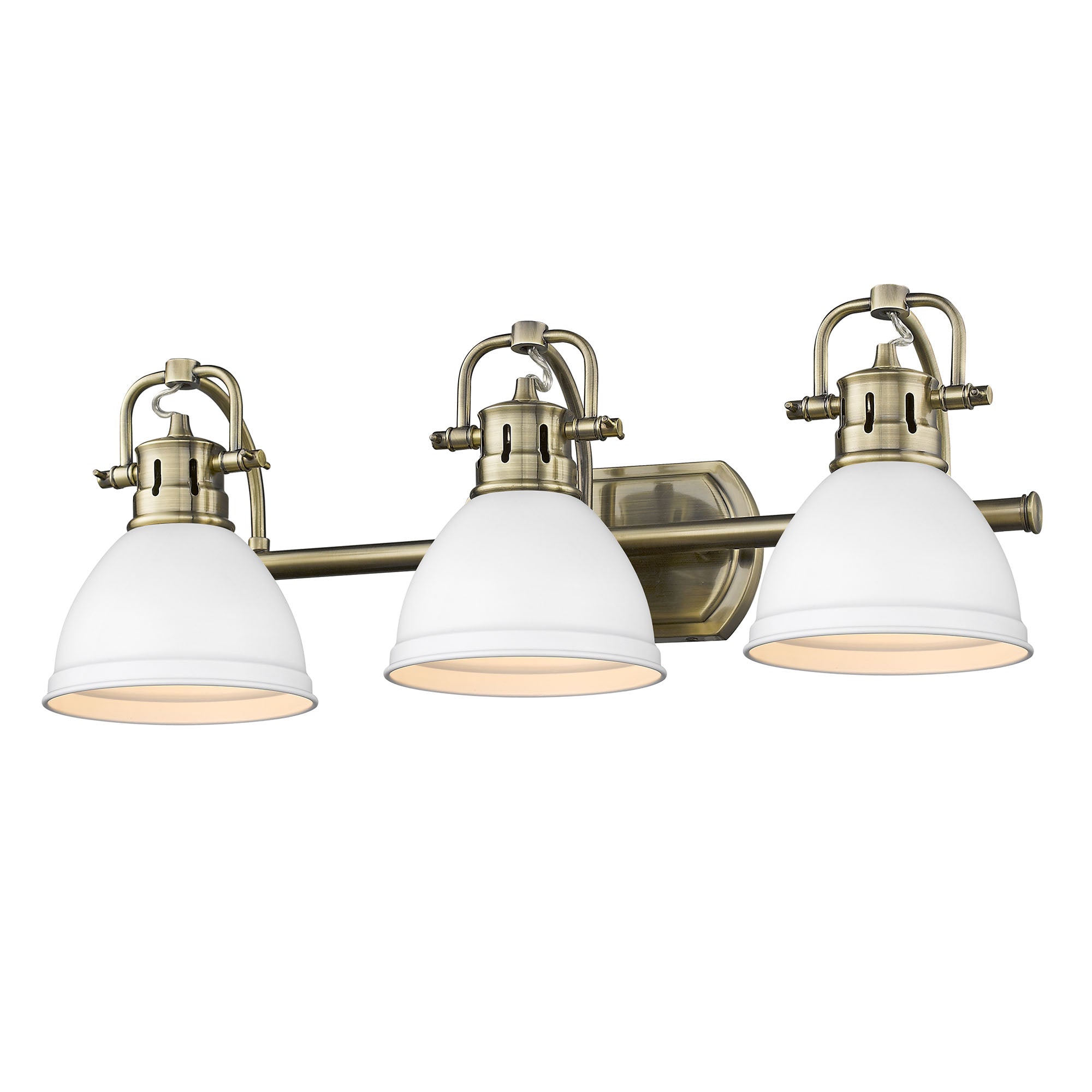 Yep by Golden Lighting Duncan 3-light Vanity in Aged Brass and Matte White shade