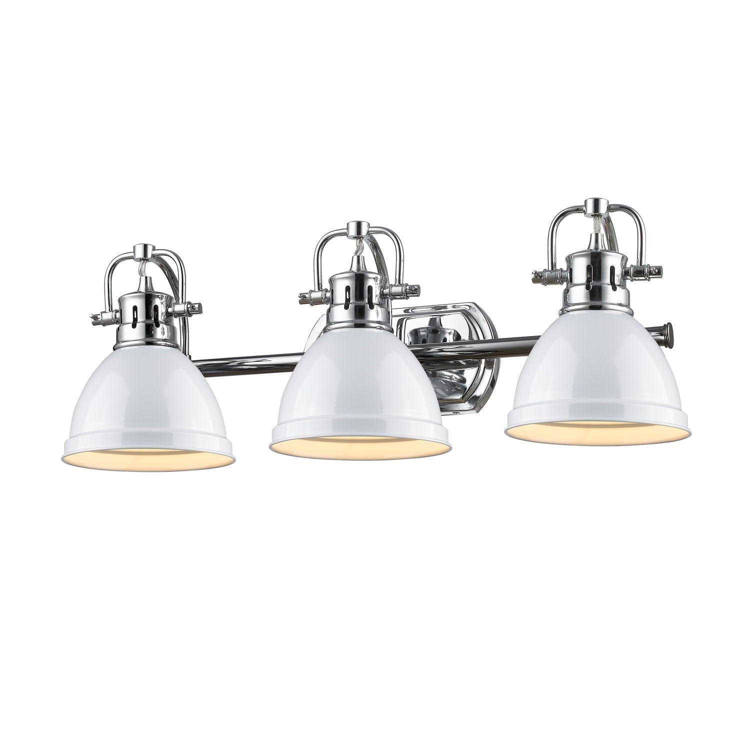 Duncan 3 Light Bath Vanity in Chrome with a White Shade