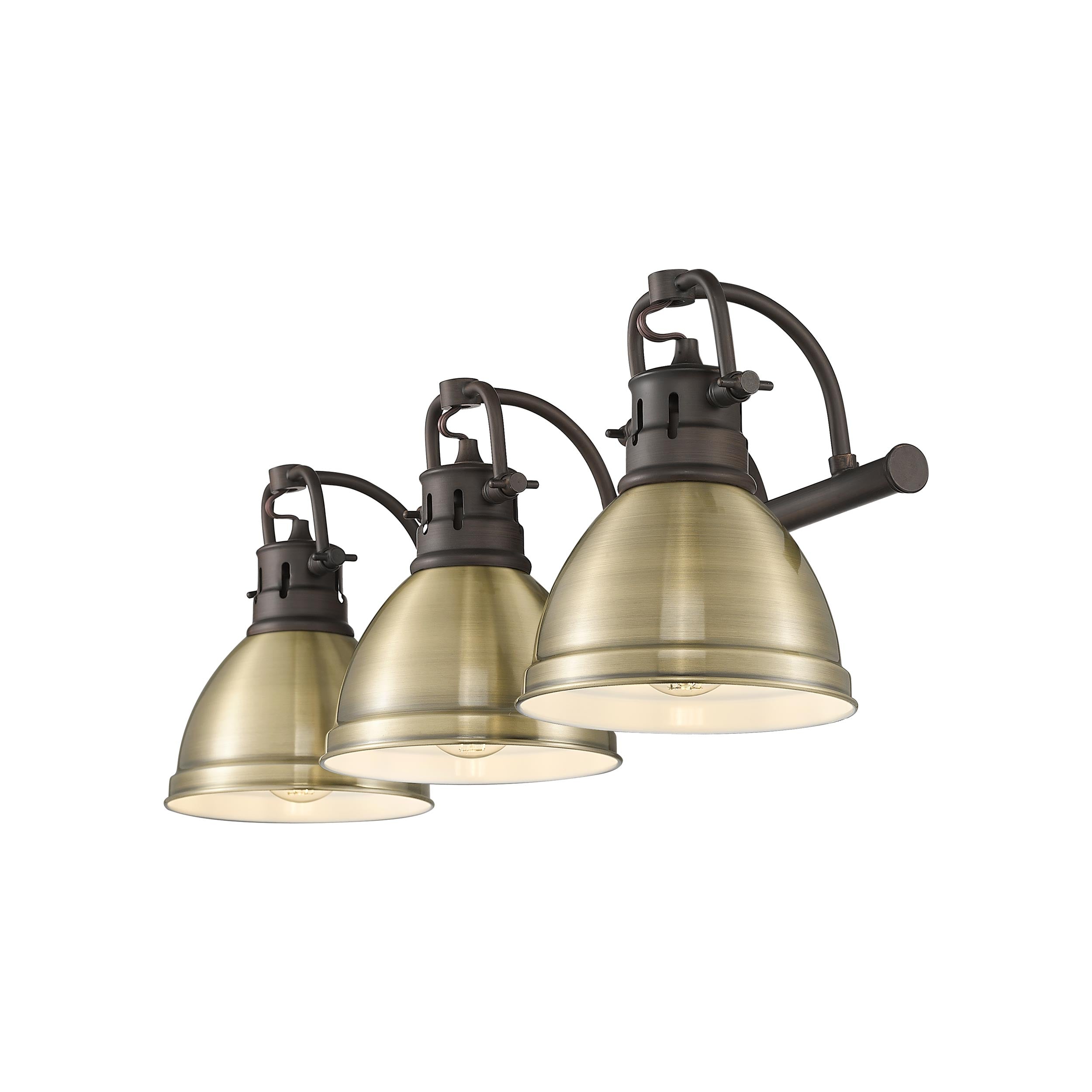 Yep by Golden Lighting Duncan 3-light Vanity in Rubbed Bronze and Aged Brass shade