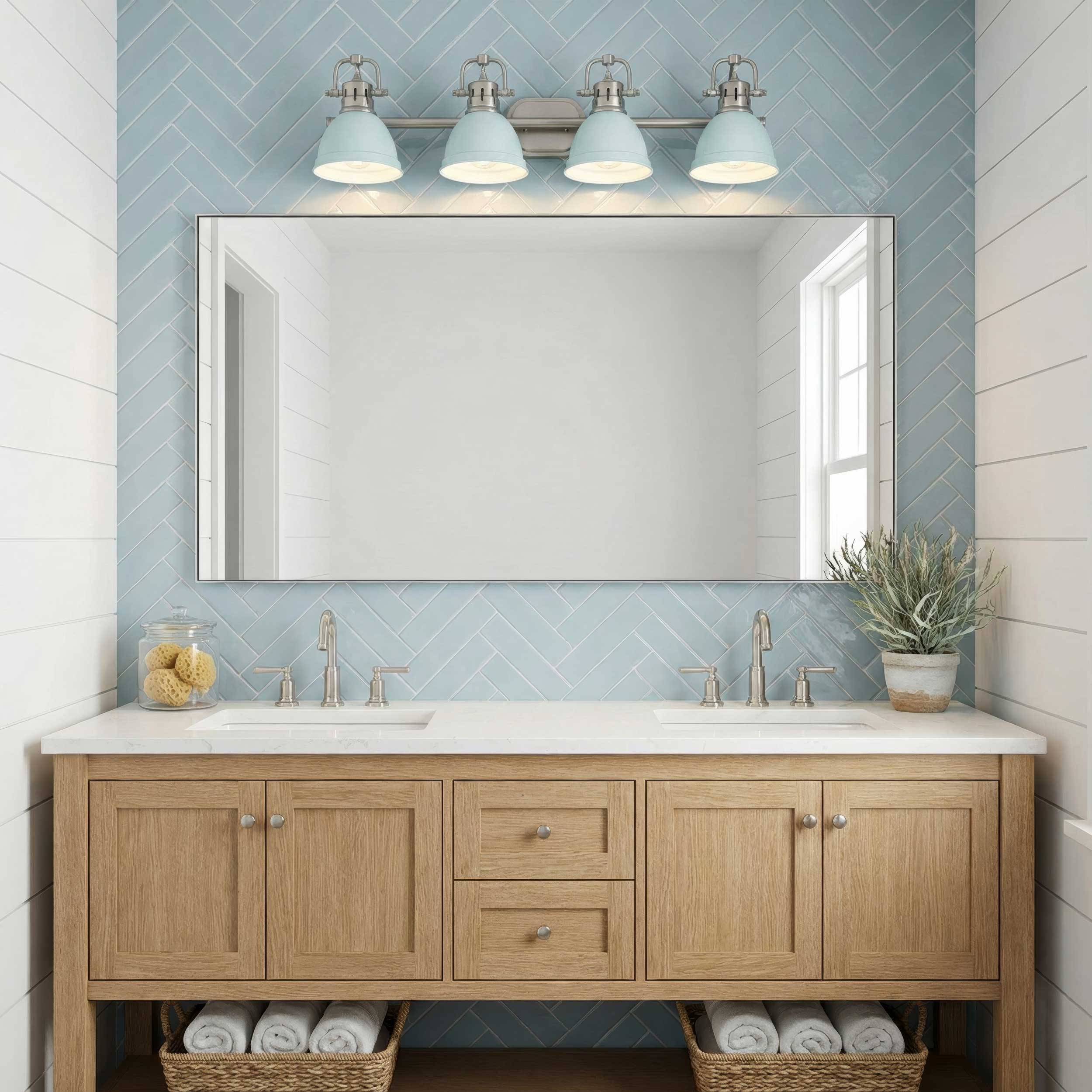 Yep by Golden Lighting Duncan 4-light Vanity in Pewter and Seafoam shade - - Golden Lighting