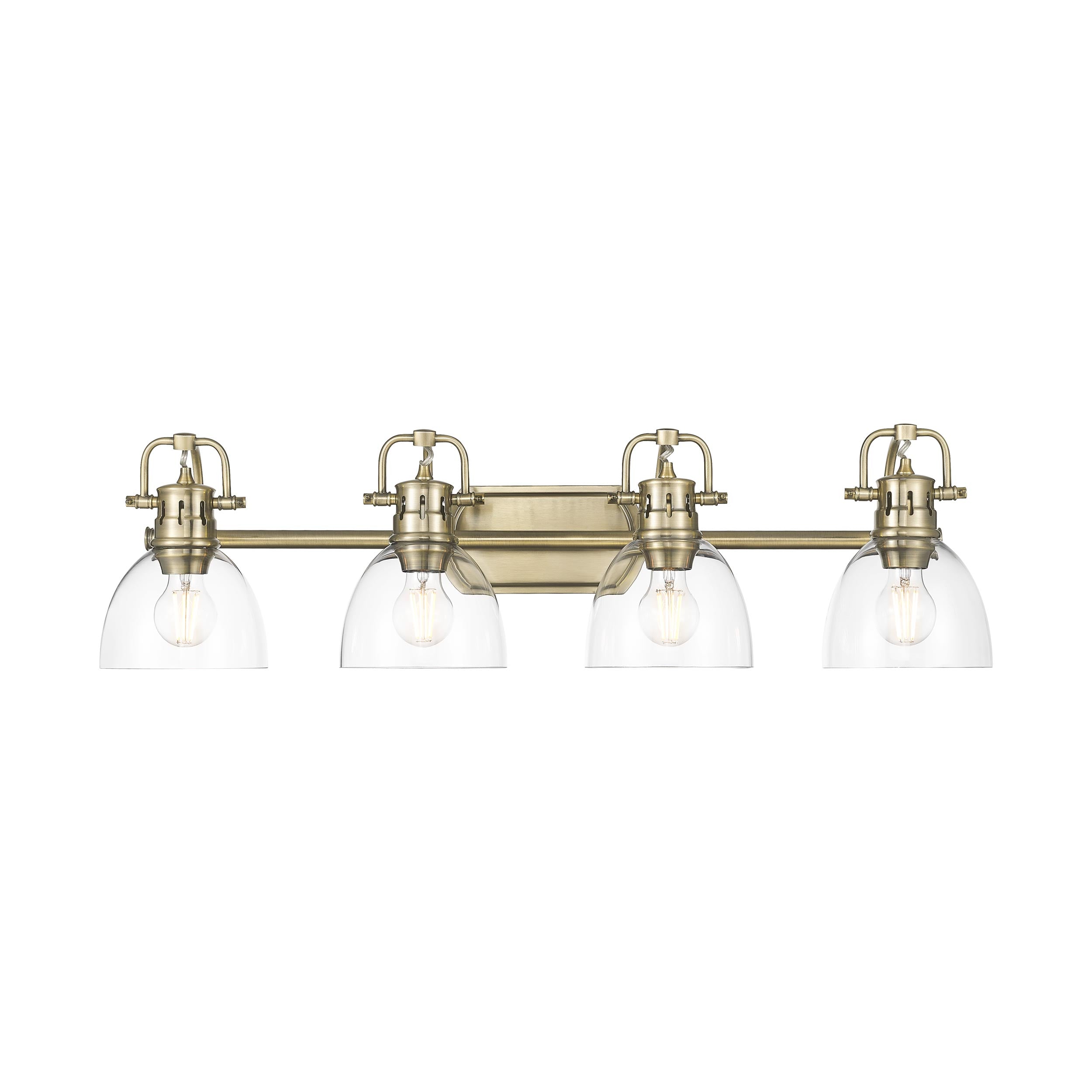 Yep by Golden Lighting Duncan 4-light Vanity in Aged Brass and Clear Glass - - Golden Lighting