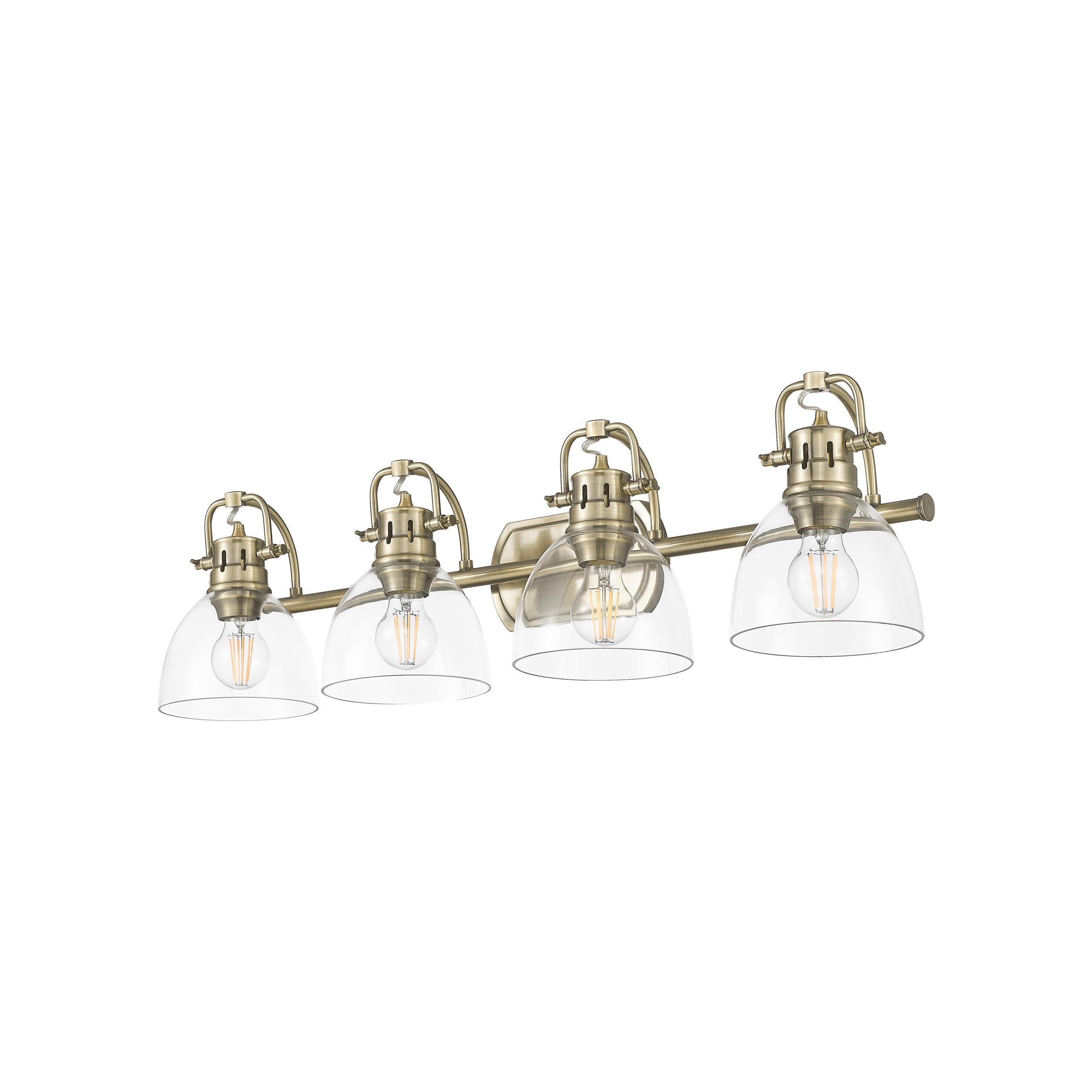 Yep by Golden Lighting Duncan 4-light Vanity in Aged Brass and Clear Glass - - Golden Lighting