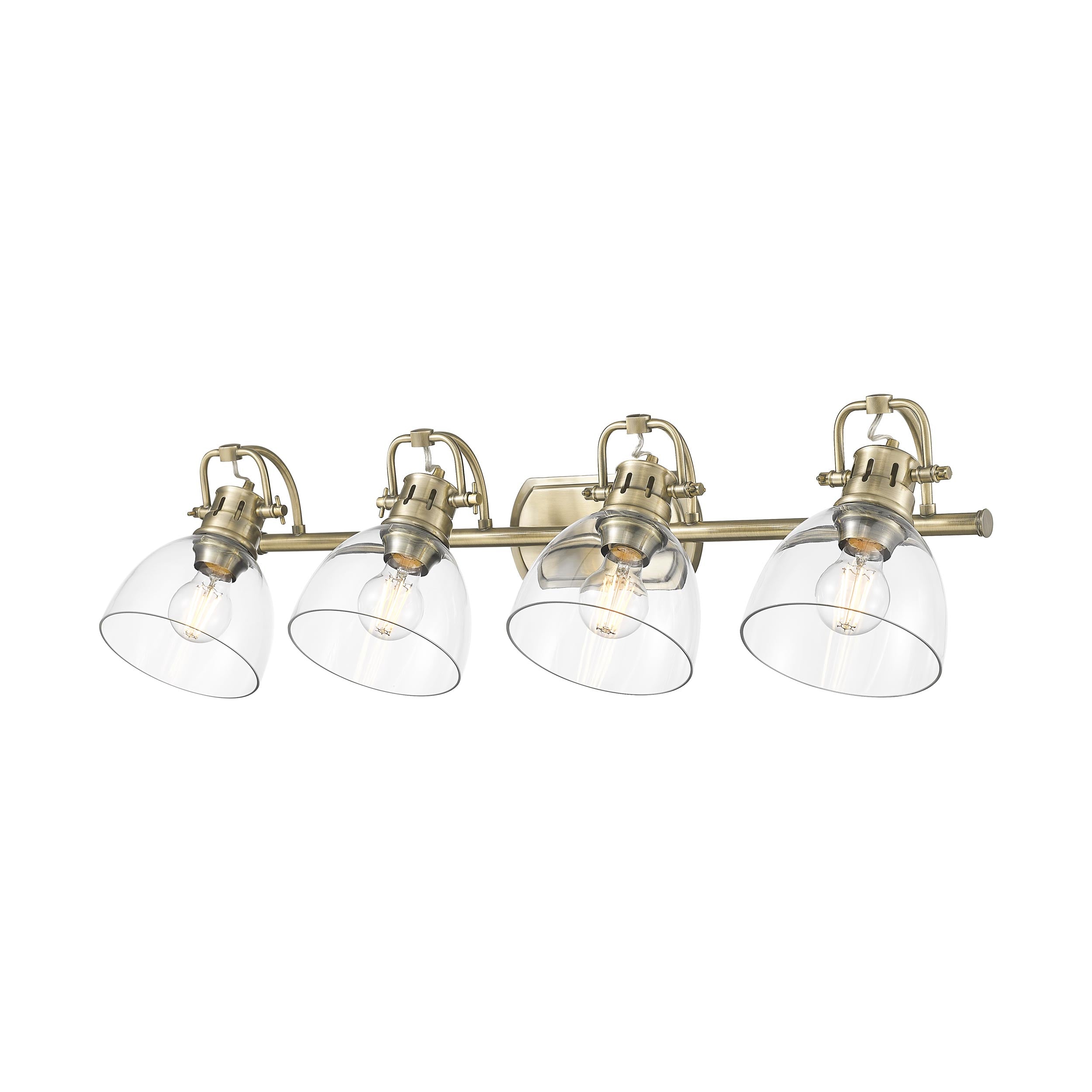 Yep by Golden Lighting Duncan 4-light Vanity in Aged Brass and Clear Glass - - Golden Lighting