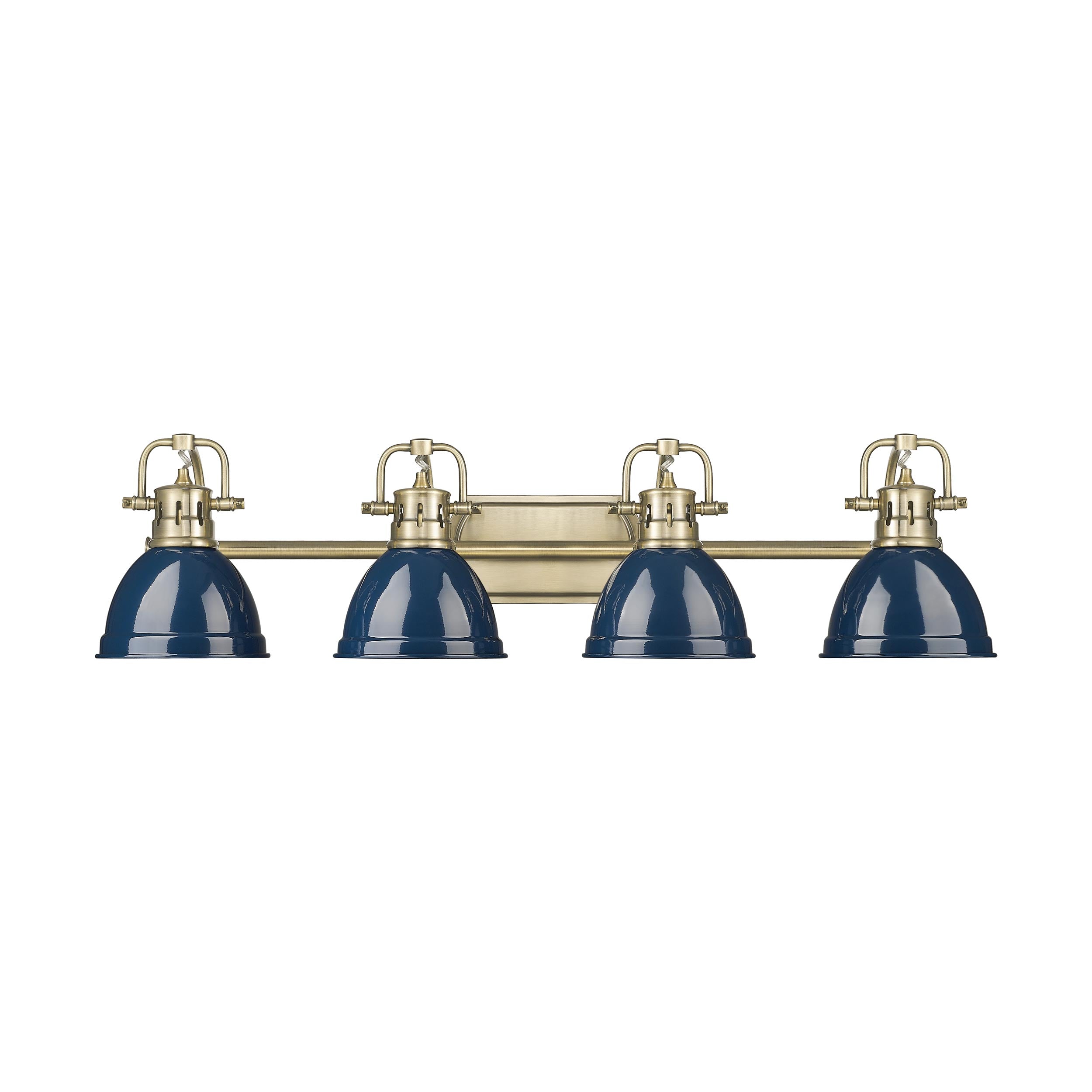 Yep by Golden Lighting Duncan 4-light Vanity in Aged Brass and Navy Blue shade - - Golden Lighting