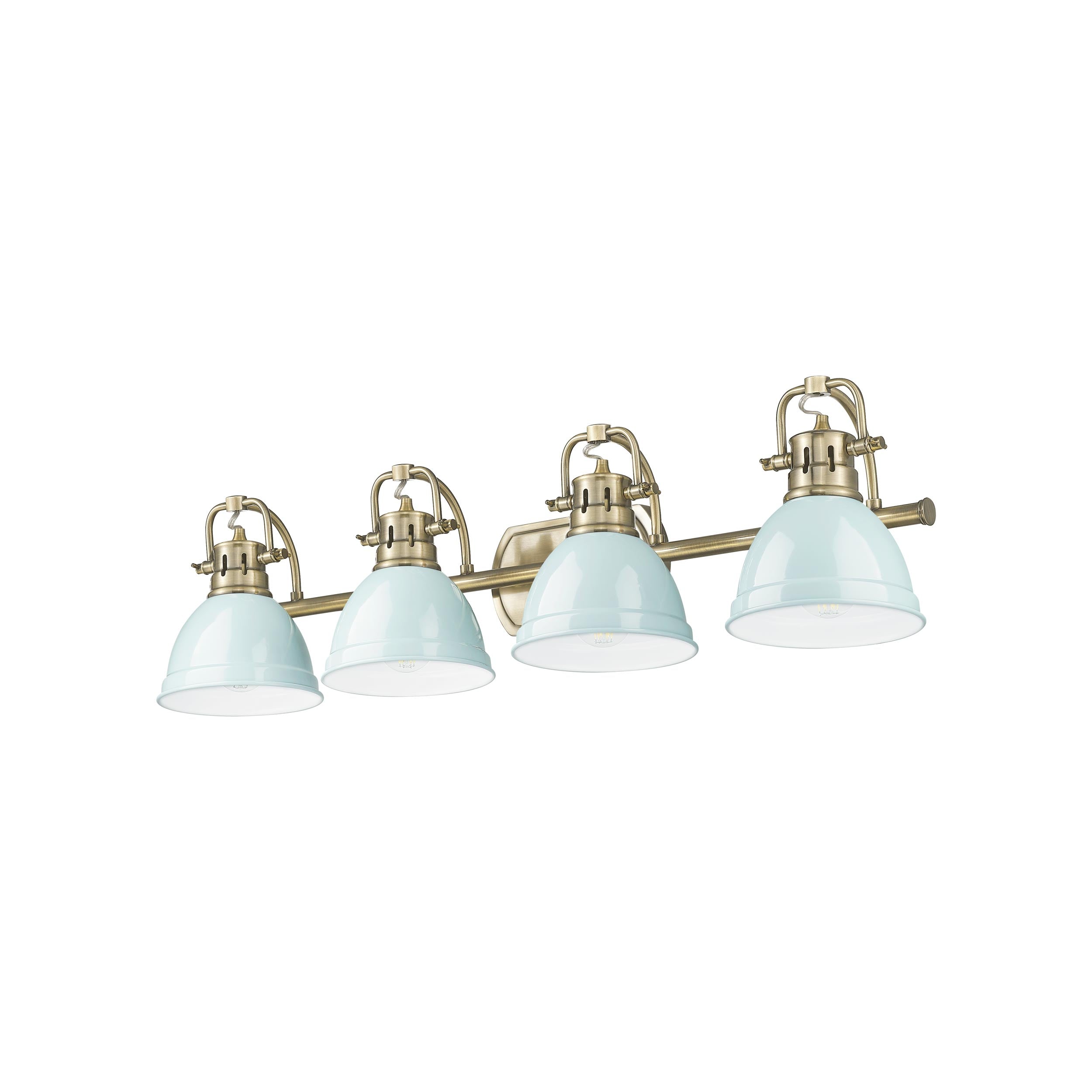 Yep by Golden Lighting Duncan 4-light Vanity in Aged Brass and Seafoam shade - - Golden Lighting