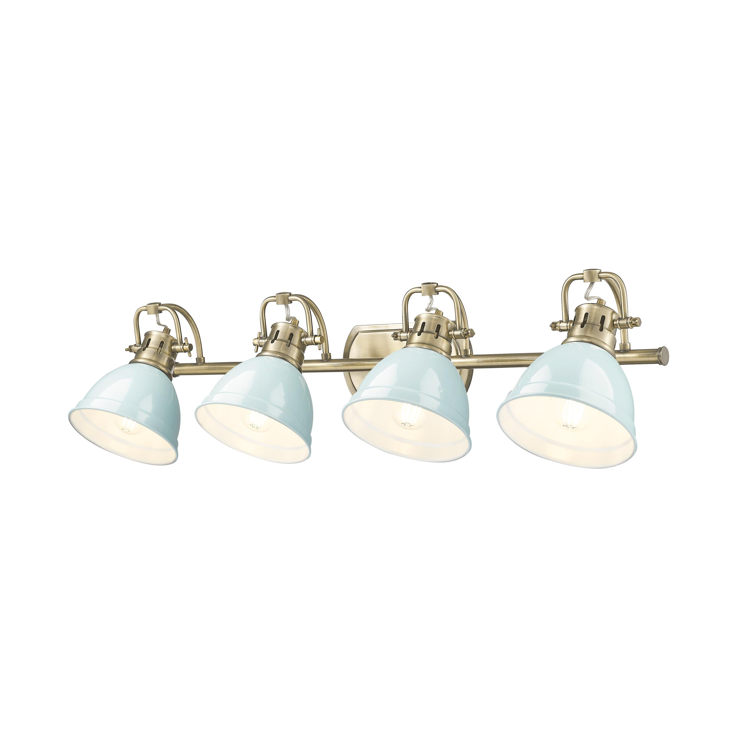 Yep by Golden Lighting Duncan 4-light Vanity in Aged Brass and Seafoam shade - - Golden Lighting