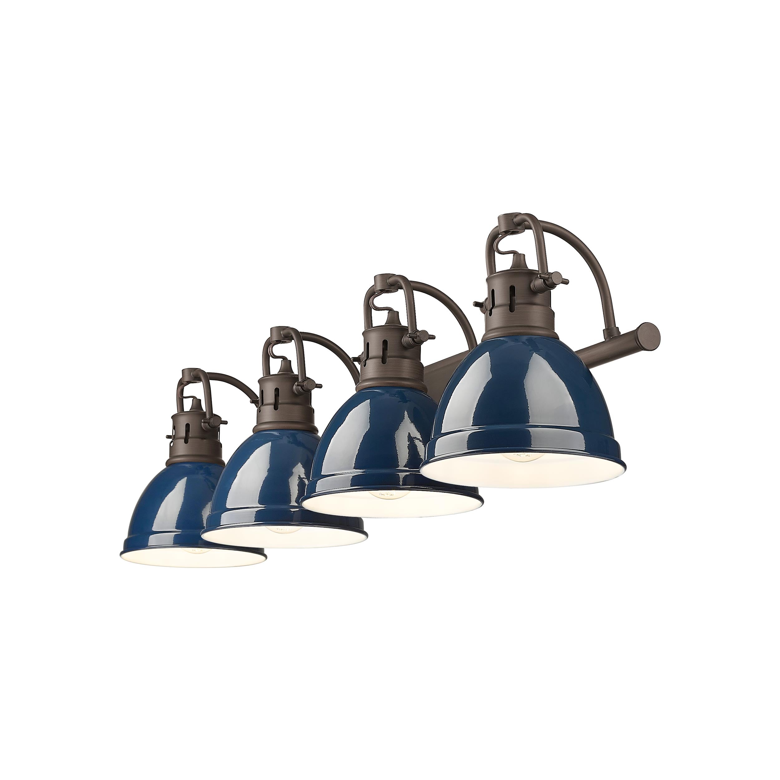 Yep by Golden Lighting Duncan 4-light Vanity in Rubbed Bronze and Navy Blue shade - - Golden Lighting