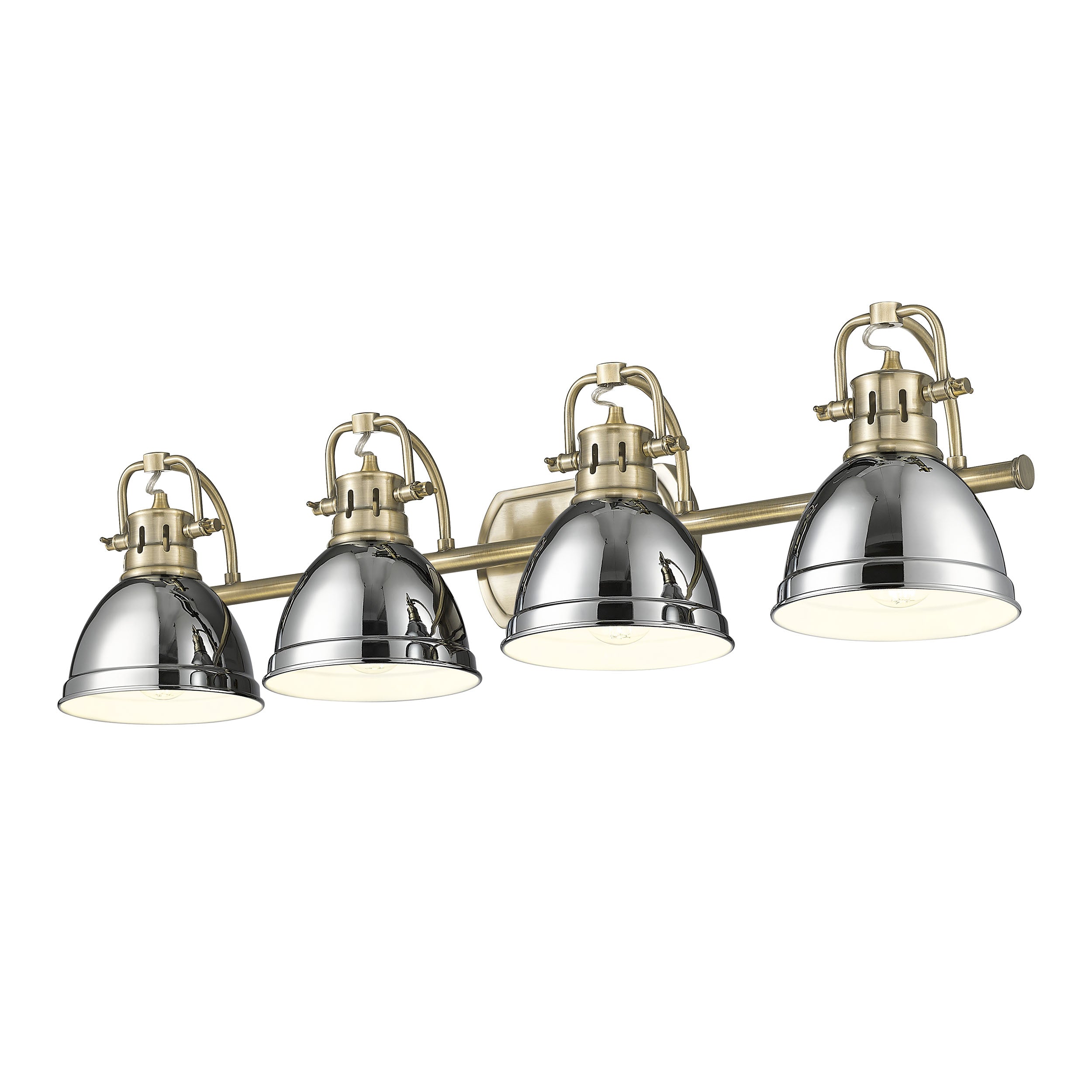 Yep by Golden Lighting Duncan 4-light Vanity in Aged Brass and Chrome shade