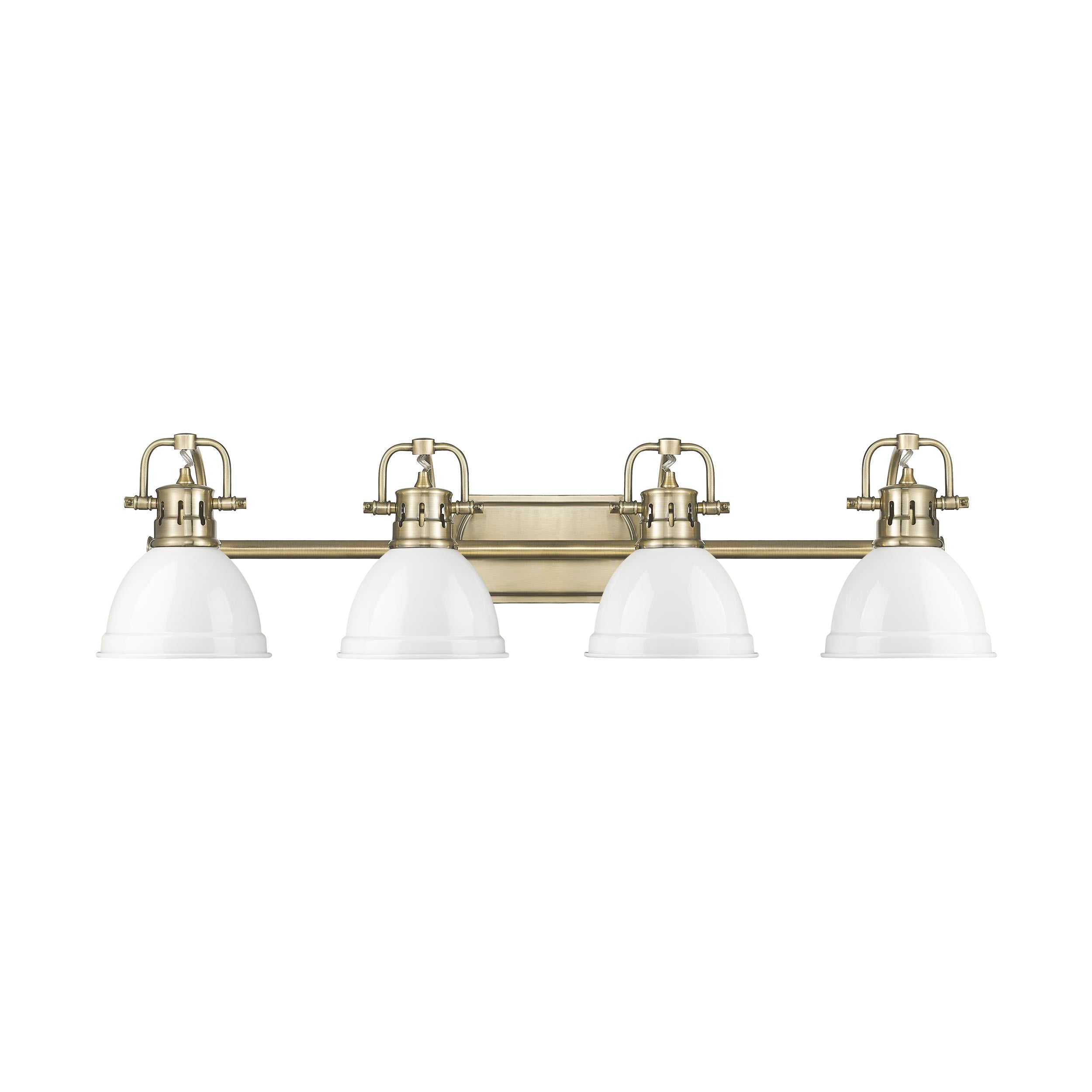 Duncan 4-Light Bath Vanity in Aged Brass with White - - Golden Lighting