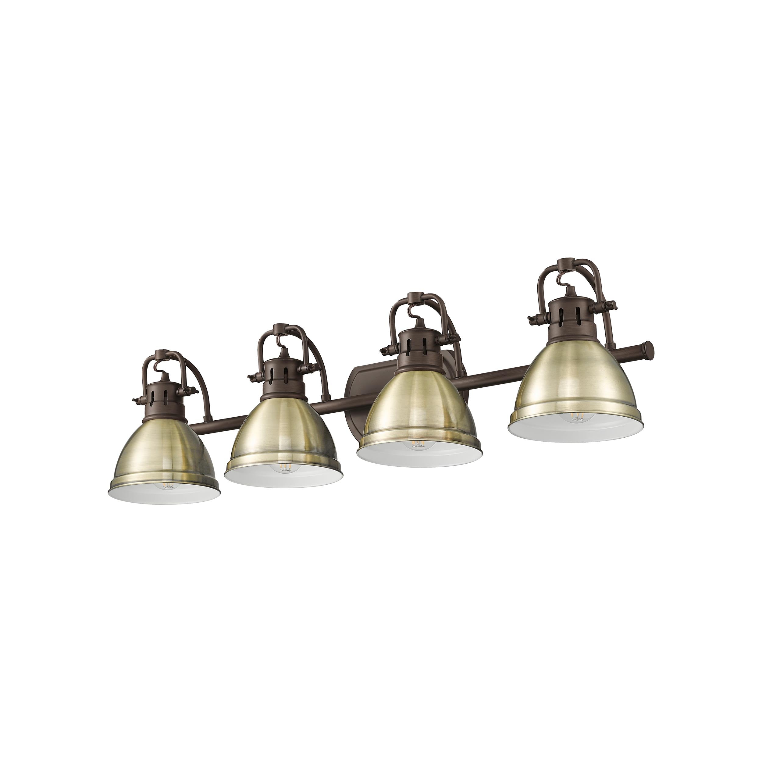 Yep by Golden Lighting Duncan 4-light Vanity in Rubbed Bronze and Aged Brass shade