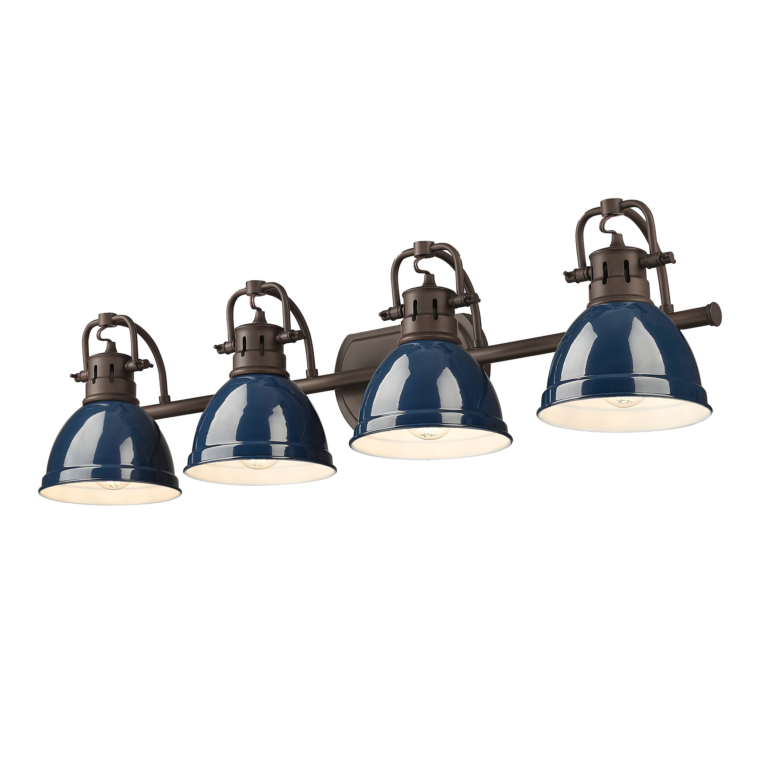 Yep by Golden Lighting Duncan 4-light Vanity in Rubbed Bronze and Navy Blue shade