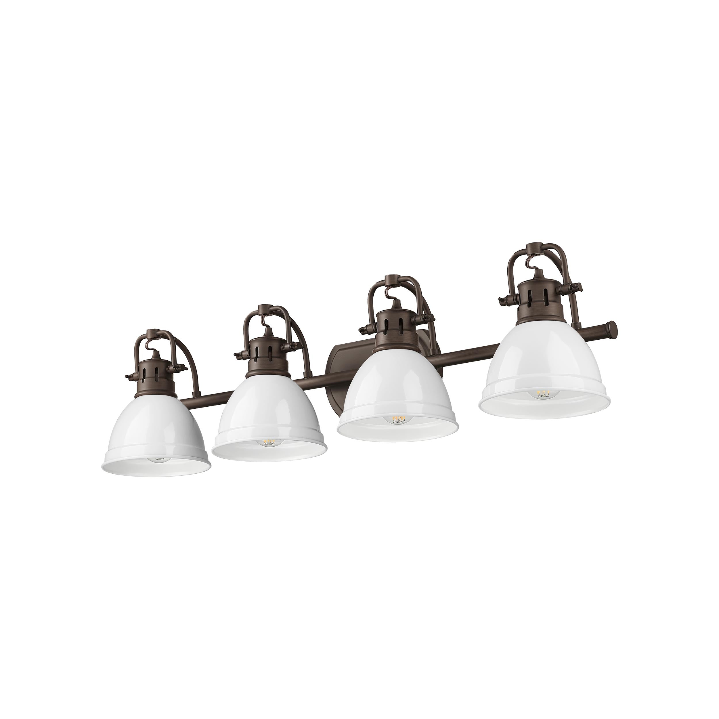 Yep by Golden Lighting Duncan 4-light Vanity in Rubbed Bronze and White shade