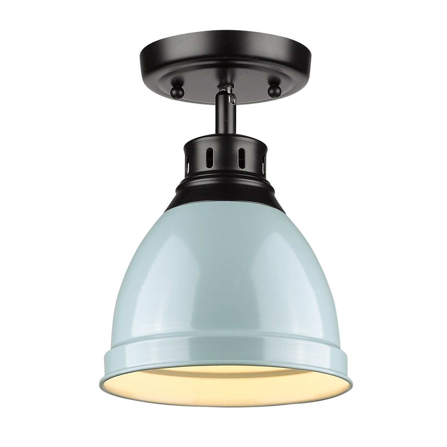 Duncan 1-light Flush Mount in Matte Black and Seafoam shade