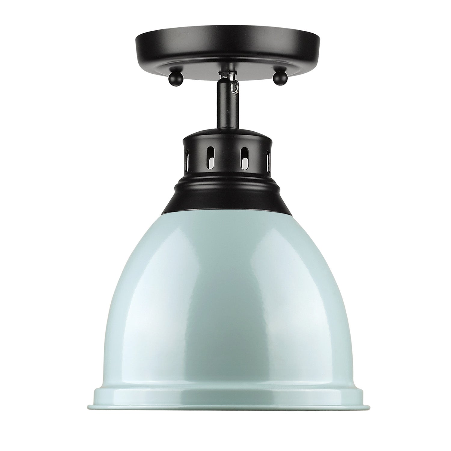 Duncan 1-light Flush Mount in Matte Black and Seafoam shade