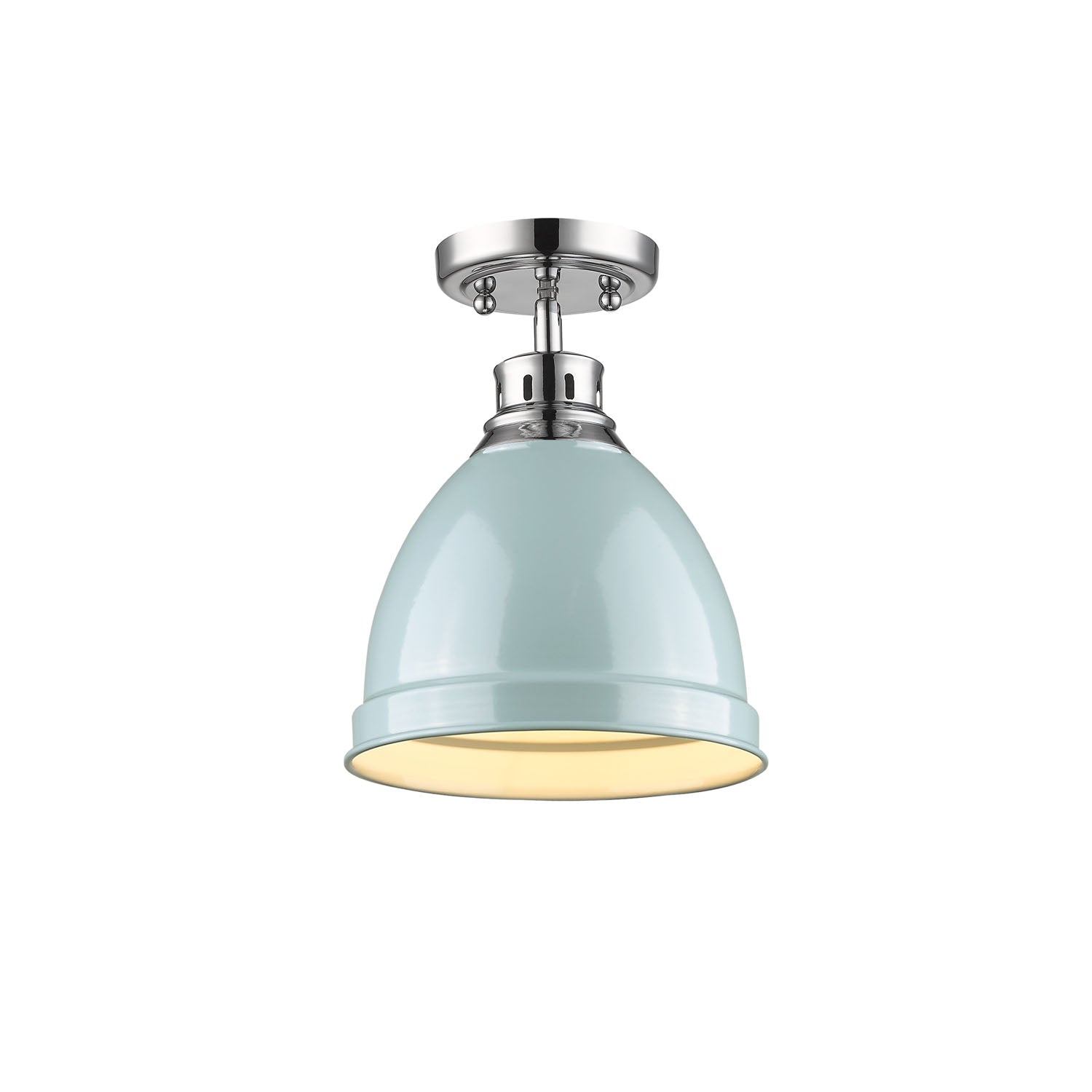 Duncan 1-light Flush Mount in Chrome and Seafoam shade