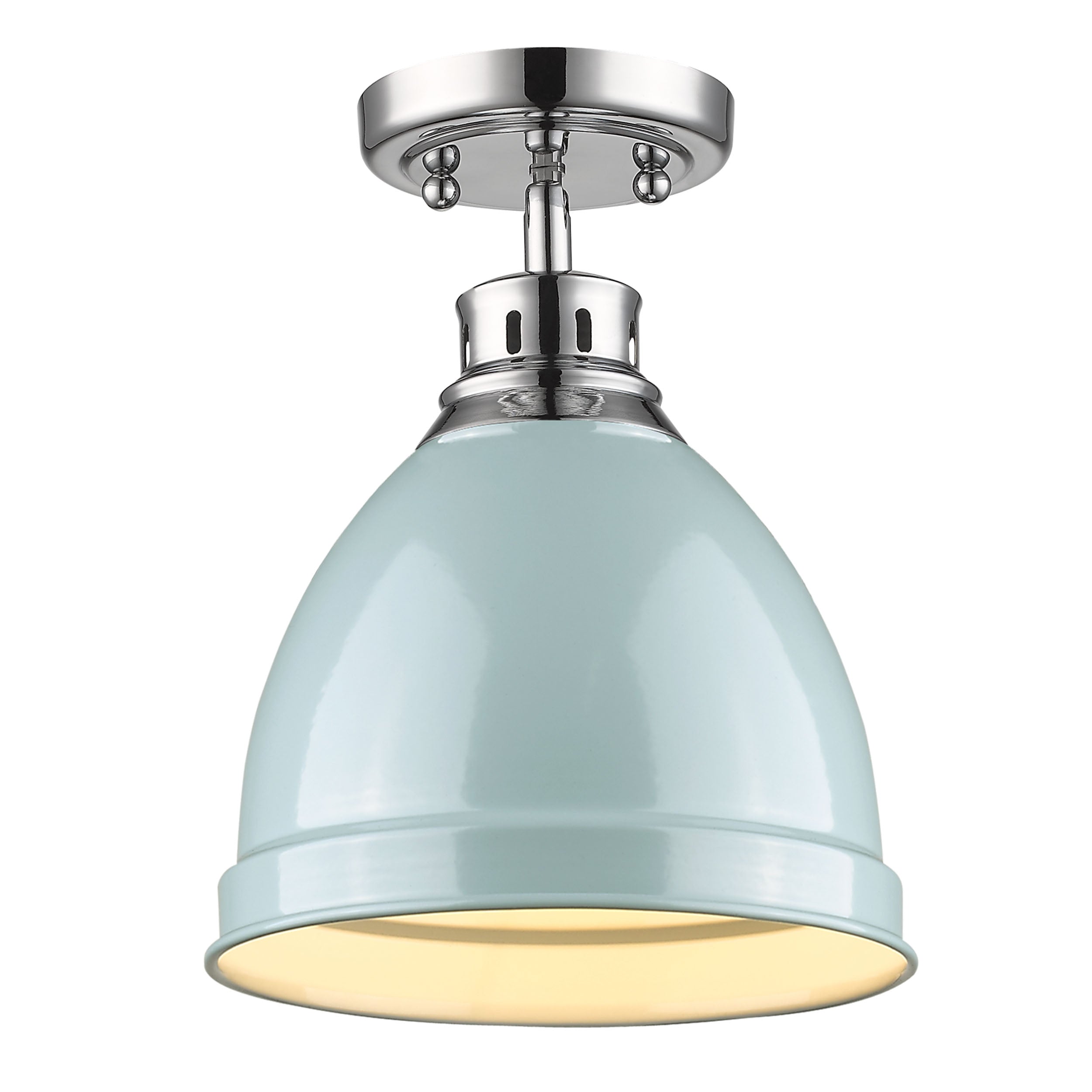Duncan 1-light Flush Mount in Chrome and Seafoam shade
