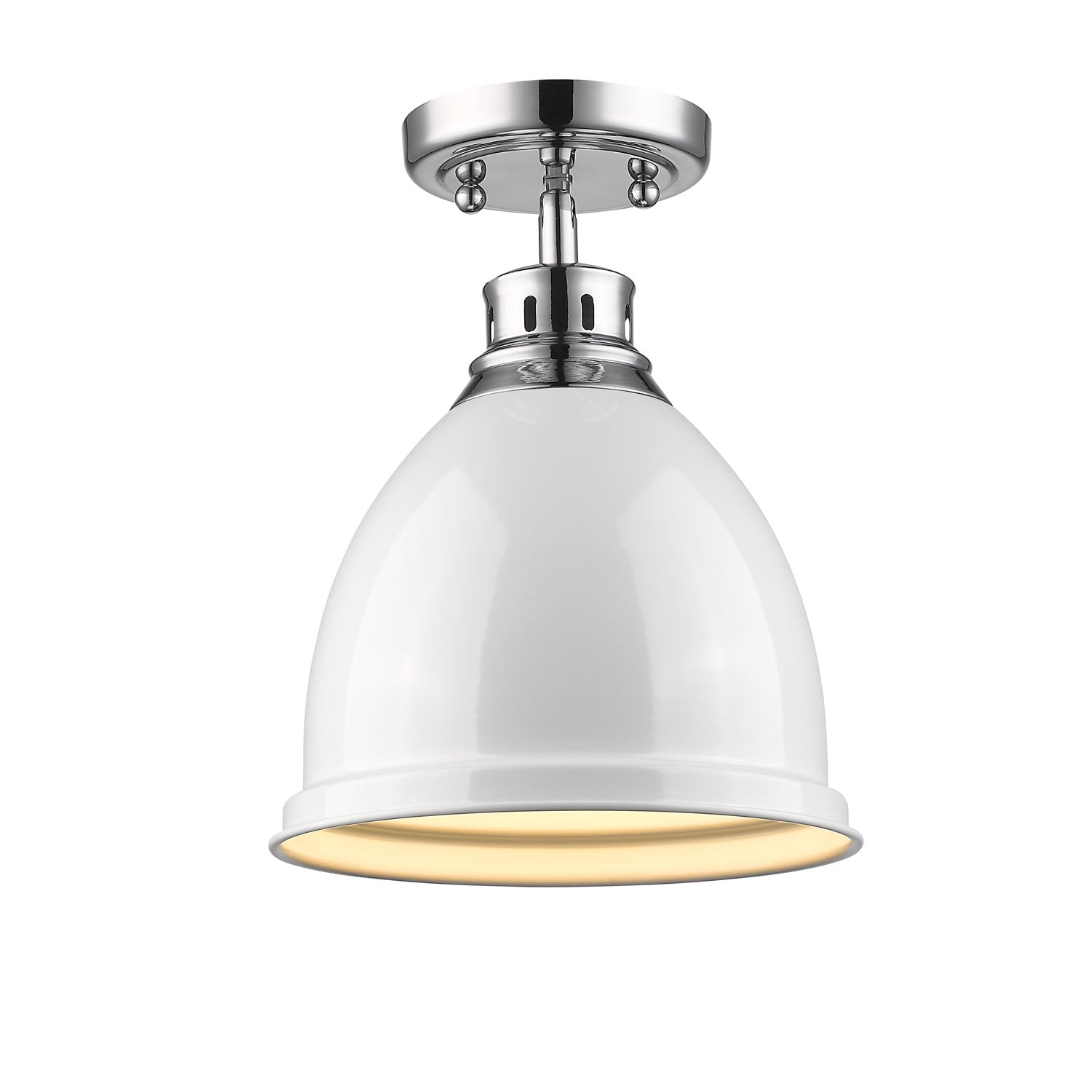 Duncan 1-light Flush Mount in Chrome and White shade