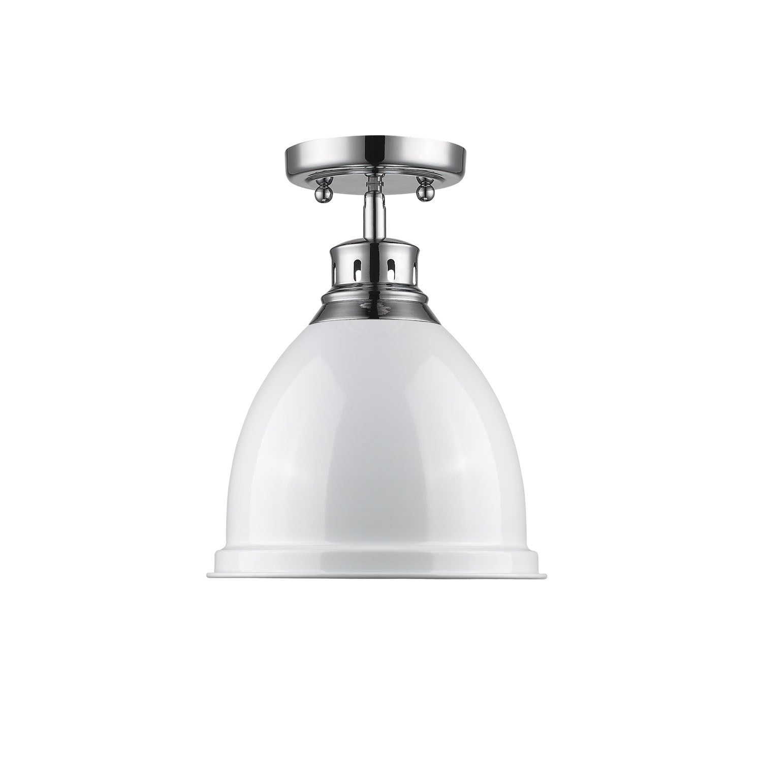 Duncan 1-light Flush Mount in Chrome and White shade