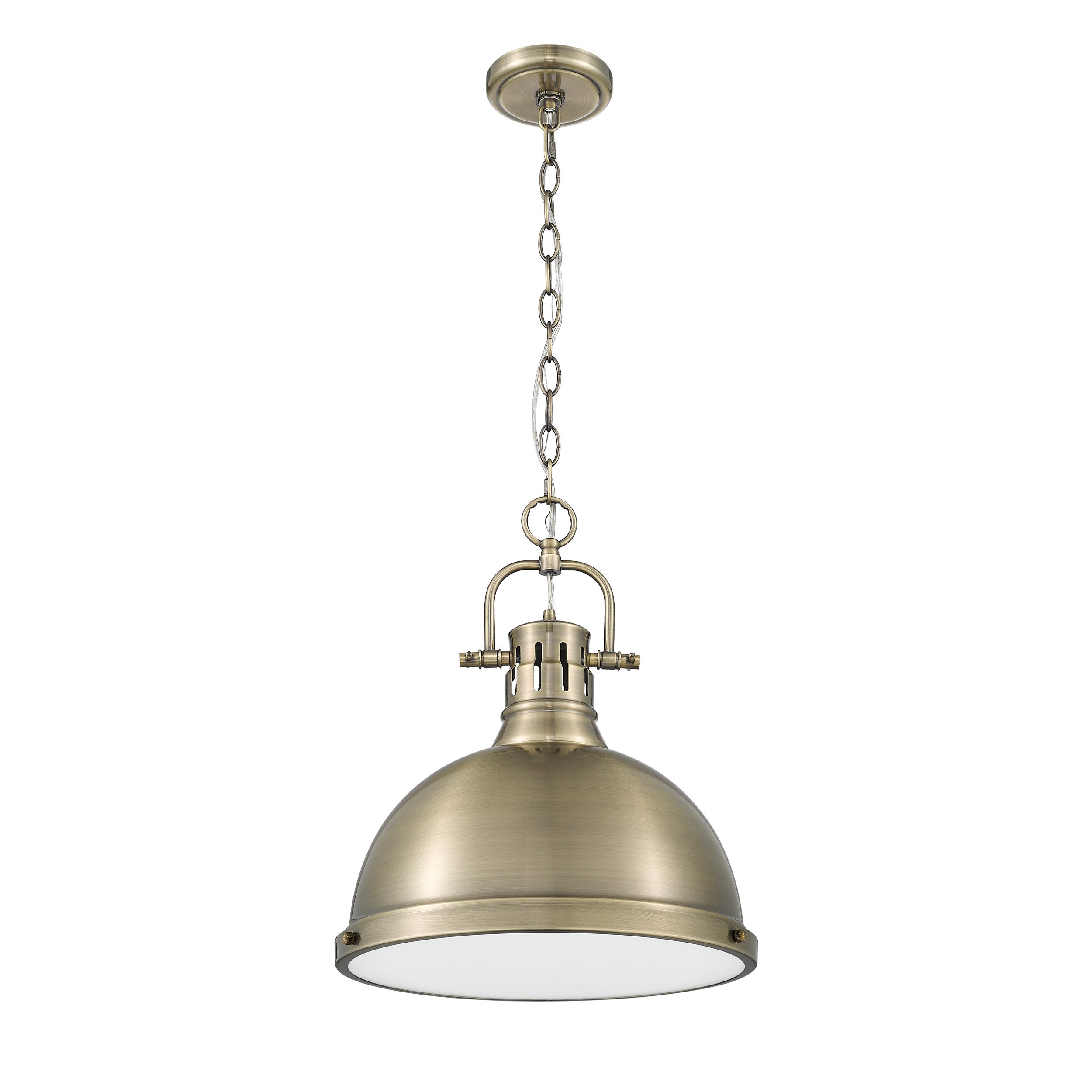 Yep by Golden Lighting Duncan 1-light 14in Chain Hung Pendant in Aged Brass - - Golden Lighting