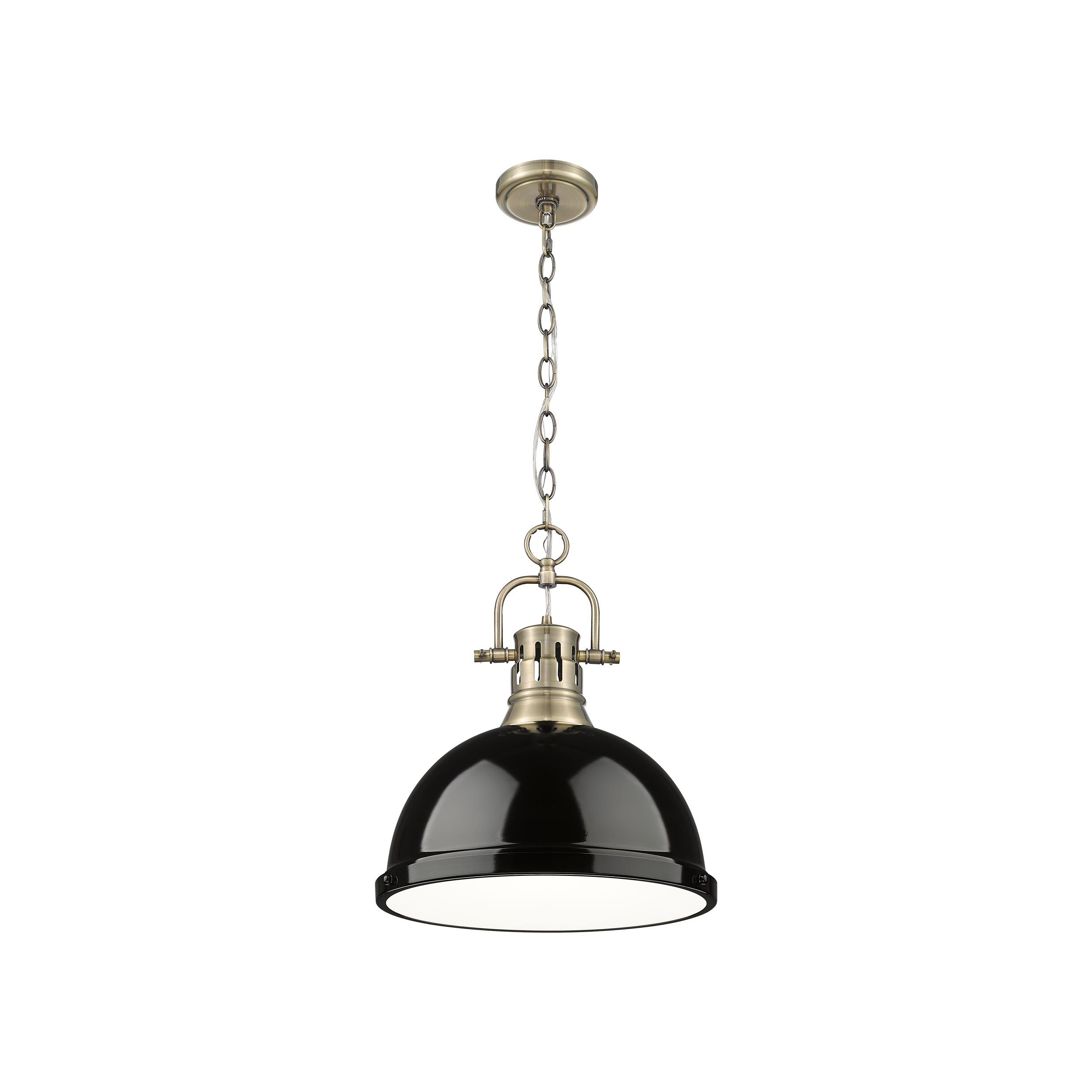 Yep by Golden Lighting Duncan 1-light 14in Chain Hung Pendant in Aged Brass and Black shade - - Golden Lighting