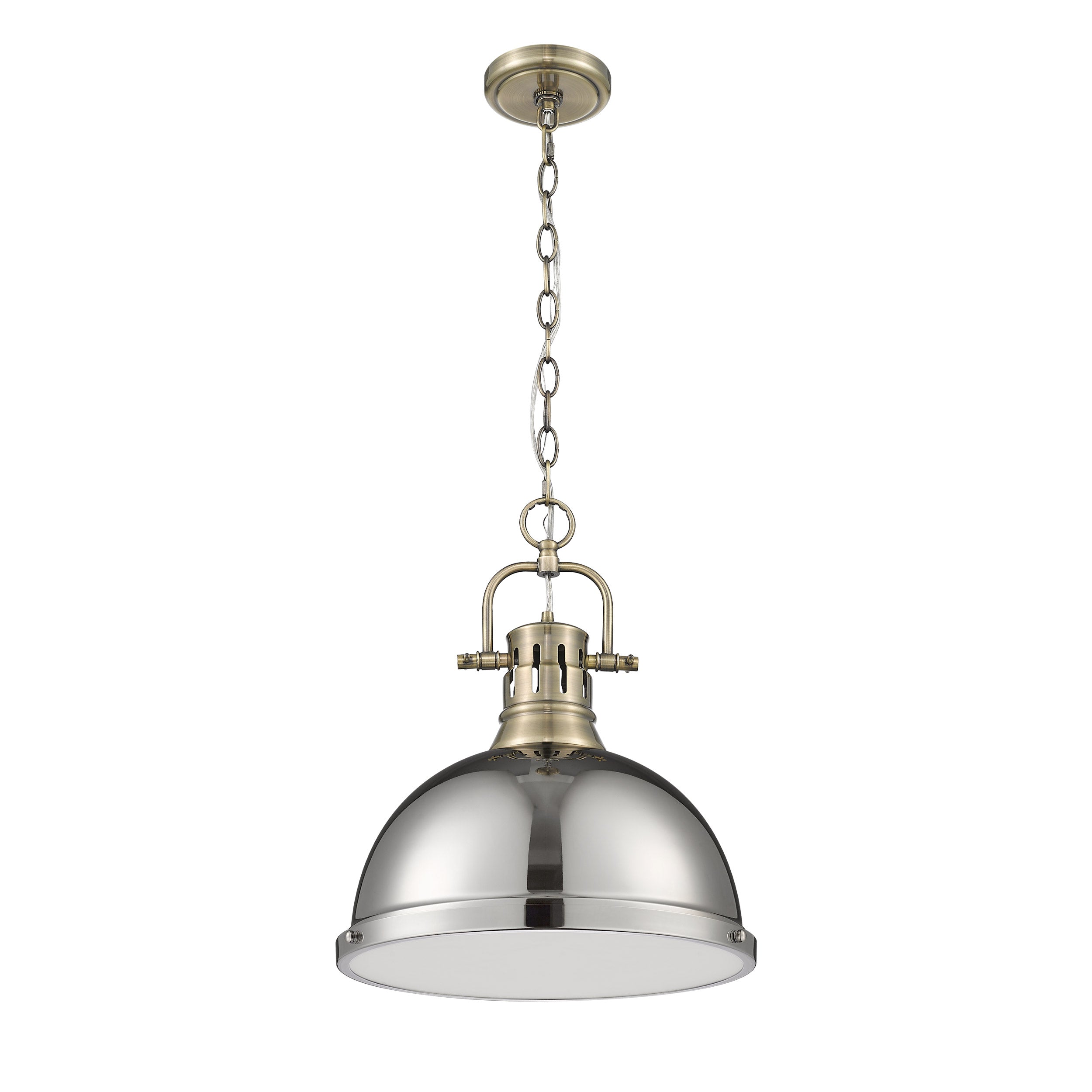 Yep by Golden Lighting Duncan 1-light 14in Chain Hung Pendant in Aged Brass and Chrome shade - - Golden Lighting