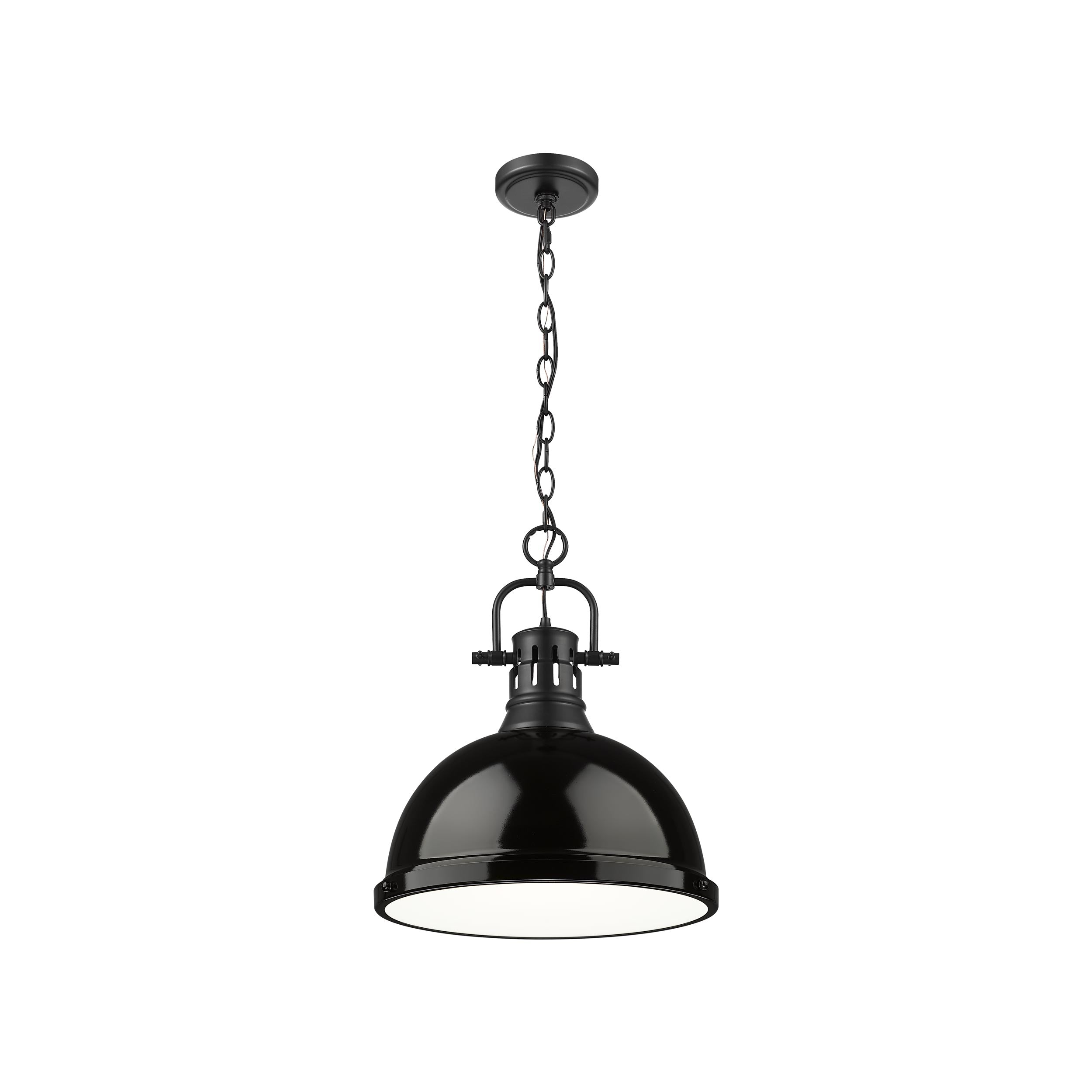 Yep by Golden Lighting Duncan 1-light 14in Chain Hung Pendant in Matte Black and Black shade - - Golden Lighting