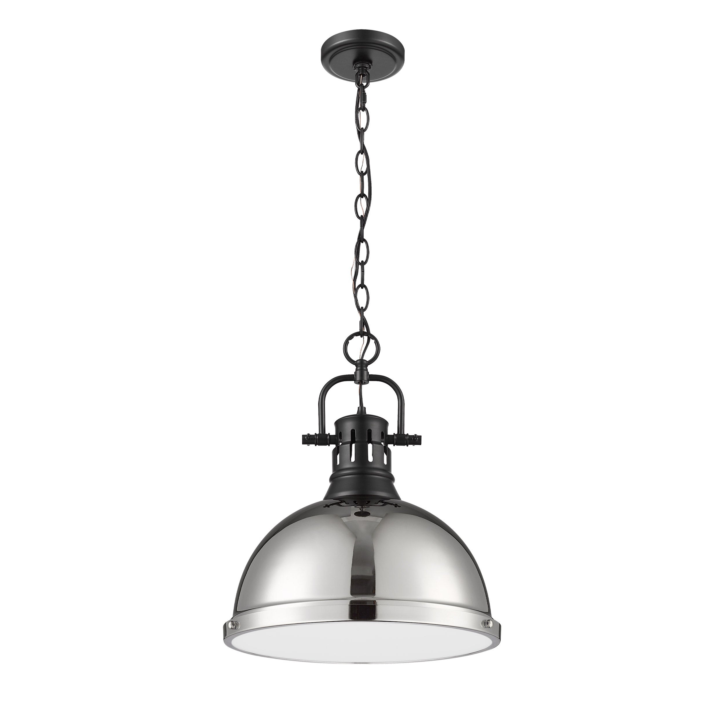 Yep by Golden Lighting Duncan 1-light 14in Chain Hung Pendant in Matte Black and Chrome shade - - Golden Lighting