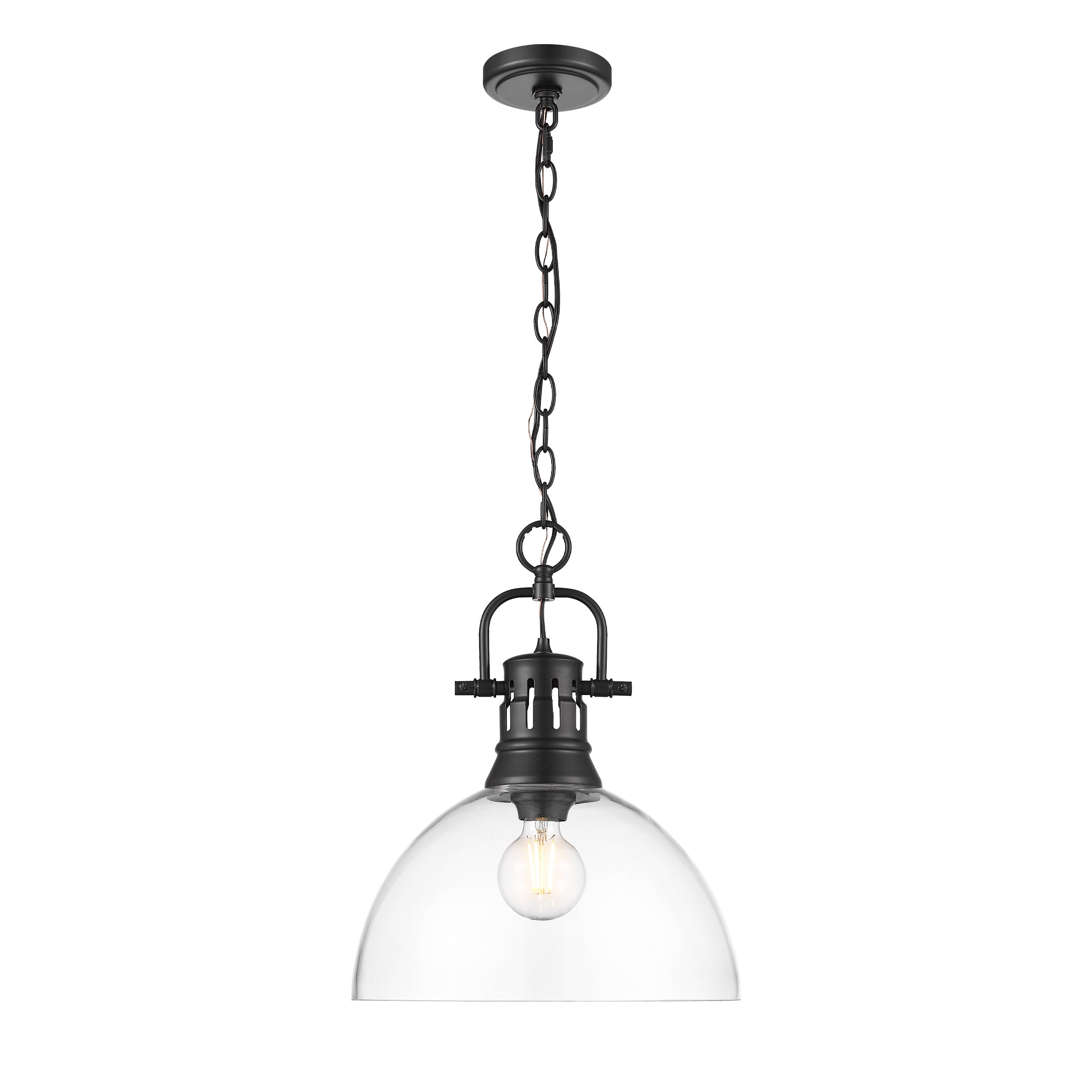 Yep by Golden Lighting Duncan 1-light 14in chain hung Pendant in Matte Black and Clear Glass - - Golden Lighting