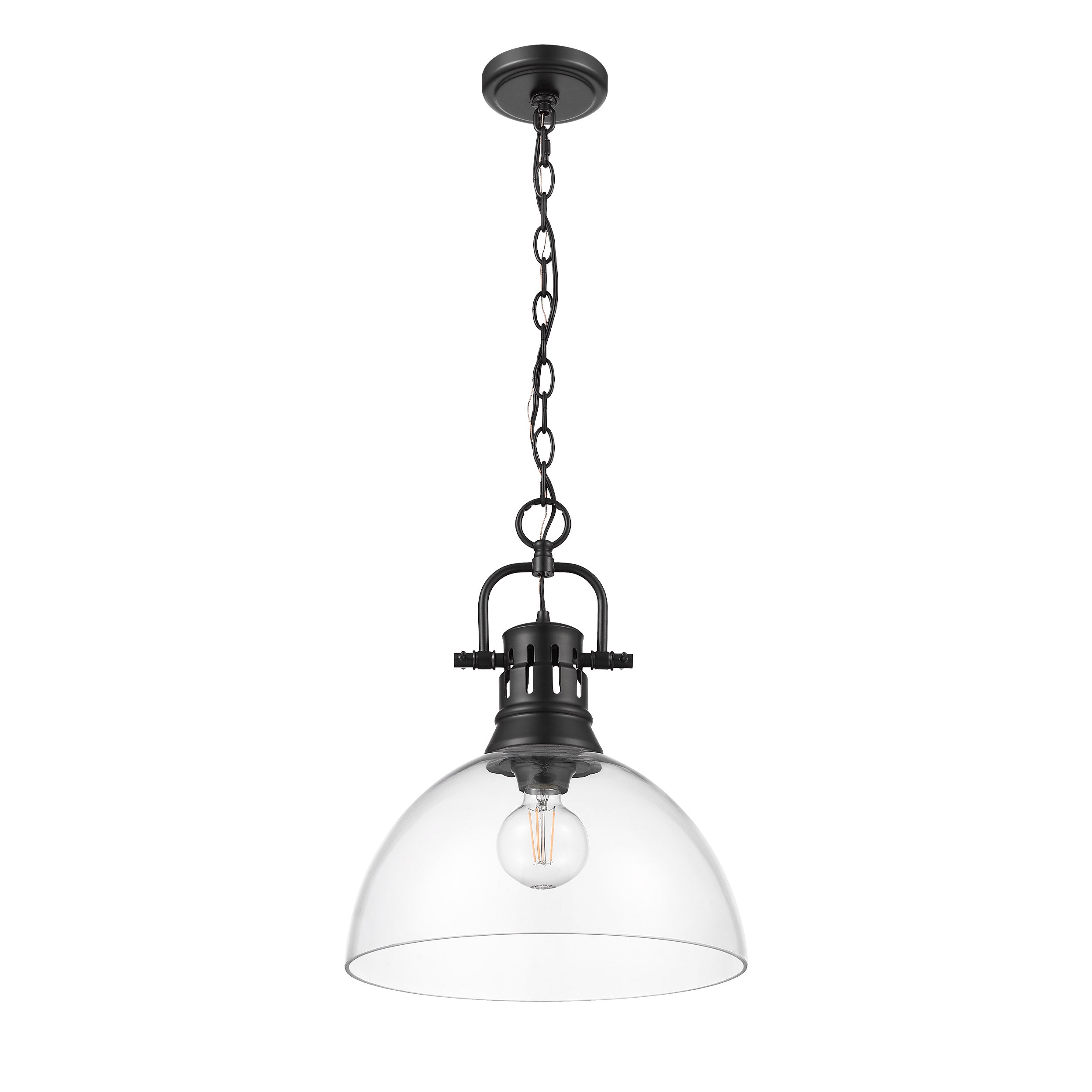 Yep by Golden Lighting Duncan 1-light 14in chain hung Pendant in Matte Black and Clear Glass - - Golden Lighting