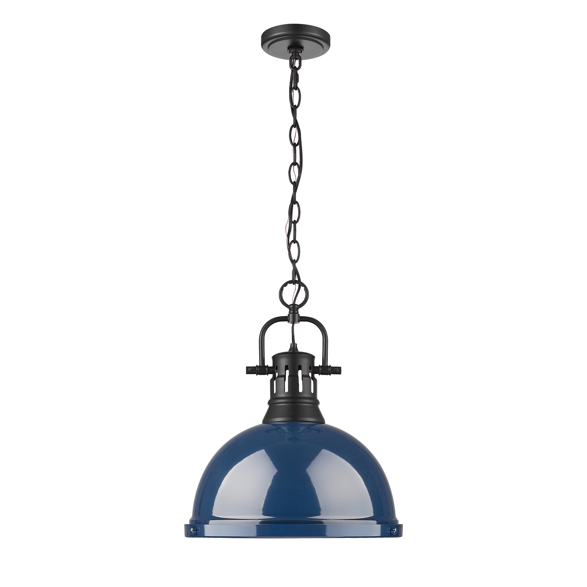 Yep by Golden Lighting Duncan 1-light 14in Chain Hung Pendant in Matte Black and Navy Blue shade - - Golden Lighting