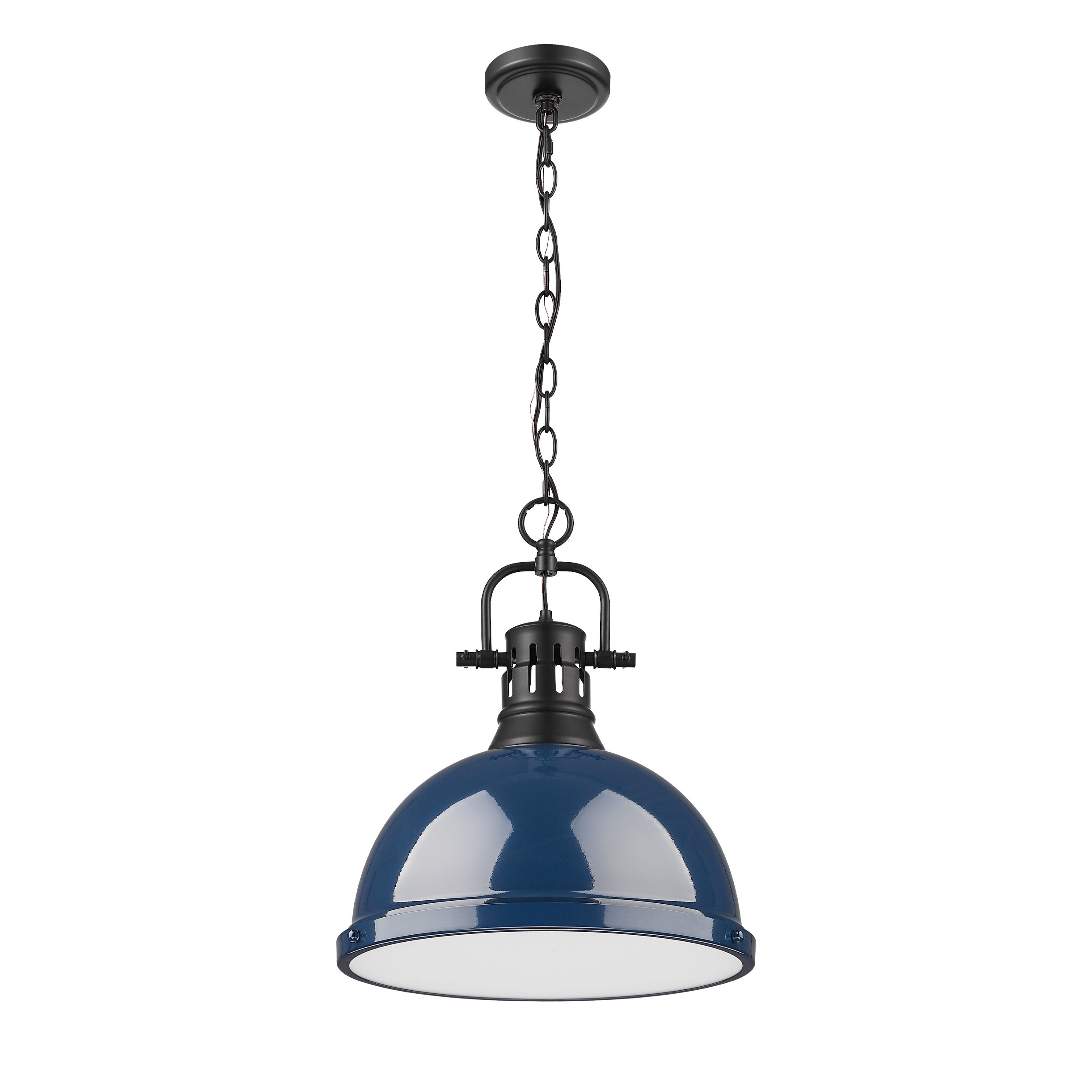 Yep by Golden Lighting Duncan 1-light 14in Chain Hung Pendant in Matte Black and Navy Blue shade - - Golden Lighting