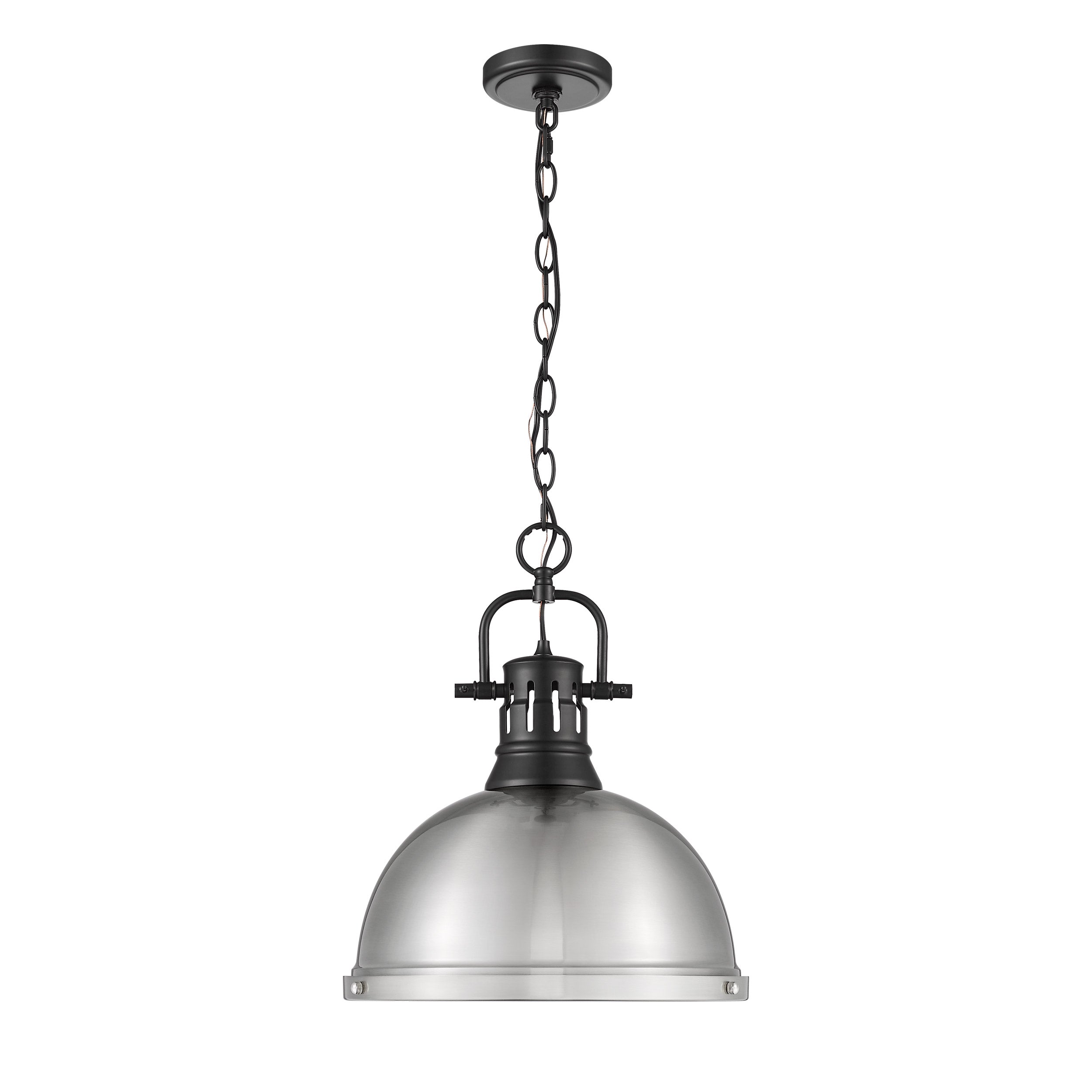 Yep by Golden Lighting Duncan 1-light 14in Chain Hung Pendant in Matte Black and Pewter shade - - Golden Lighting