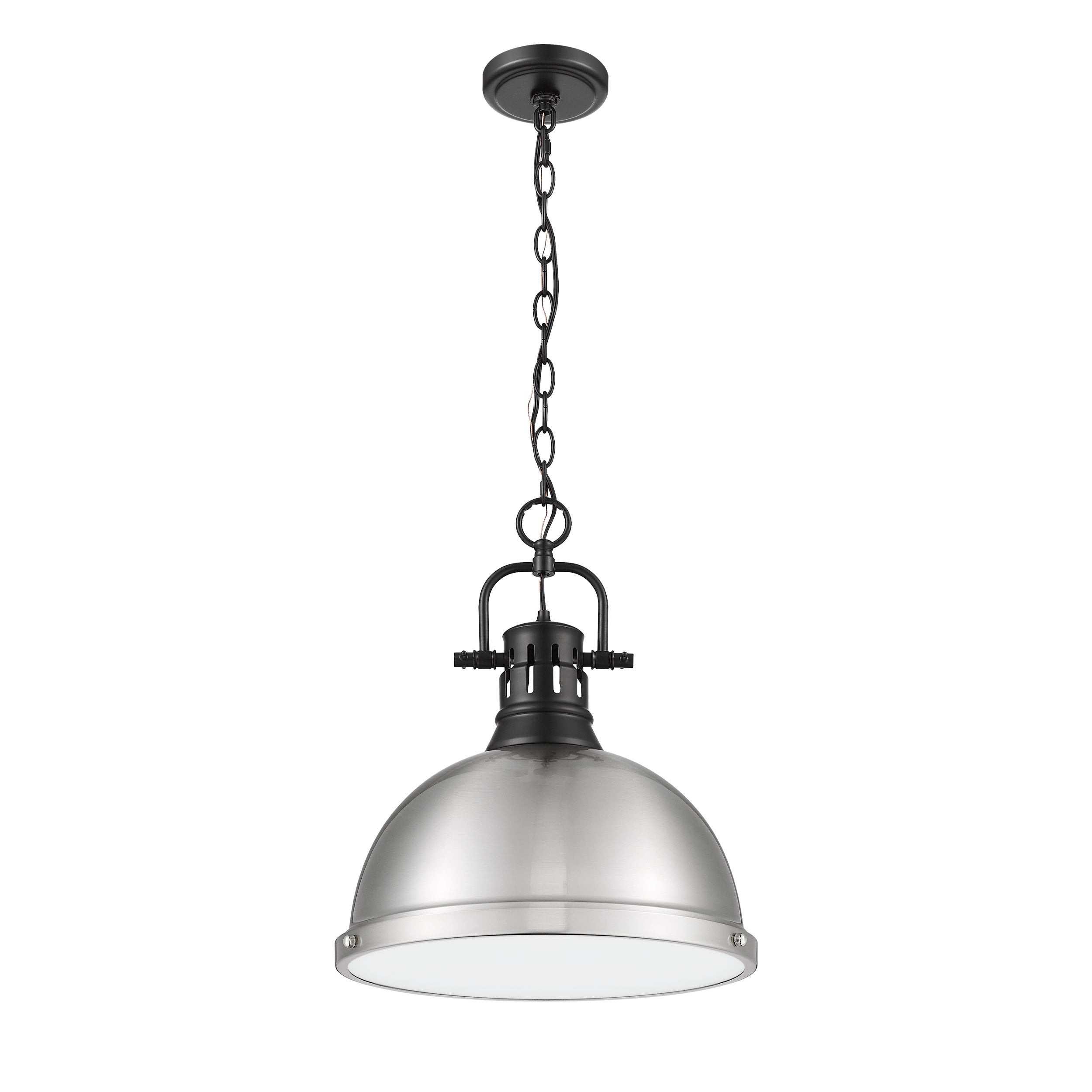 Yep by Golden Lighting Duncan 1-light 14in Chain Hung Pendant in Matte Black and Pewter shade - - Golden Lighting