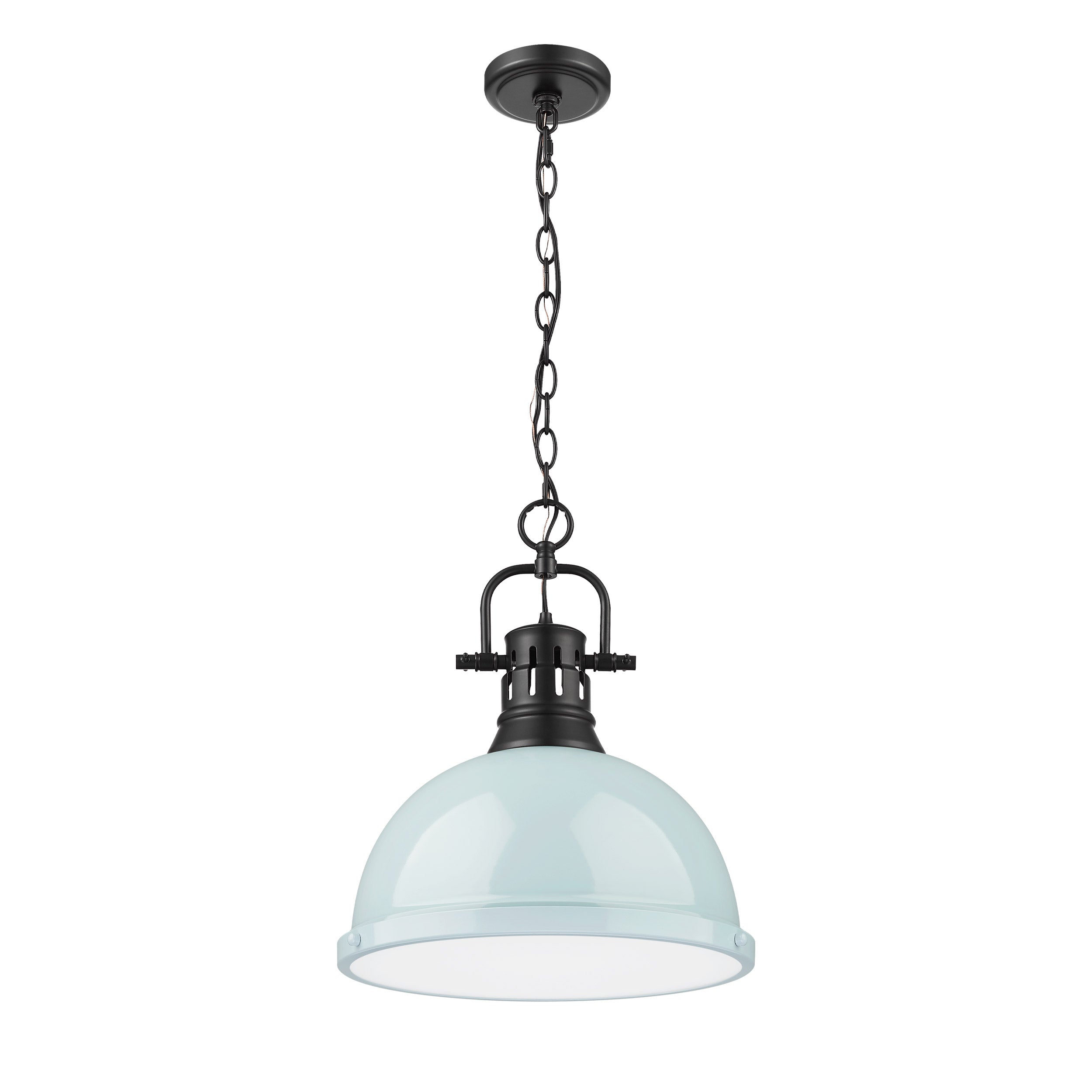Yep by Golden Lighting Duncan 1-light 14in Chain Hung Pendant in Matte Black and Seafoam shade - - Golden Lighting