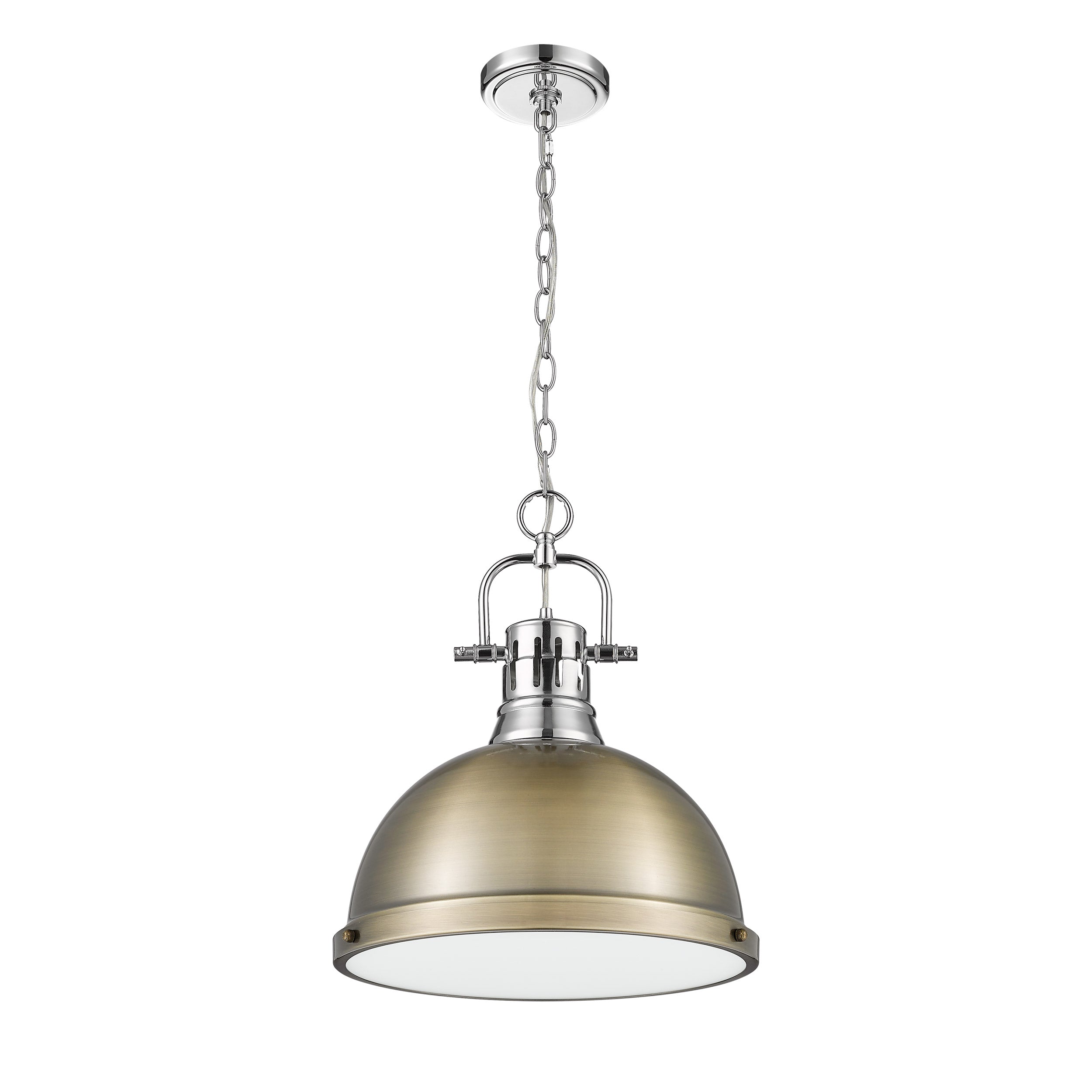 Yep by Golden Lighting Duncan 1-light 14in Chain Hung Pendant in Chrome and Aged Brass shade - - Golden Lighting
