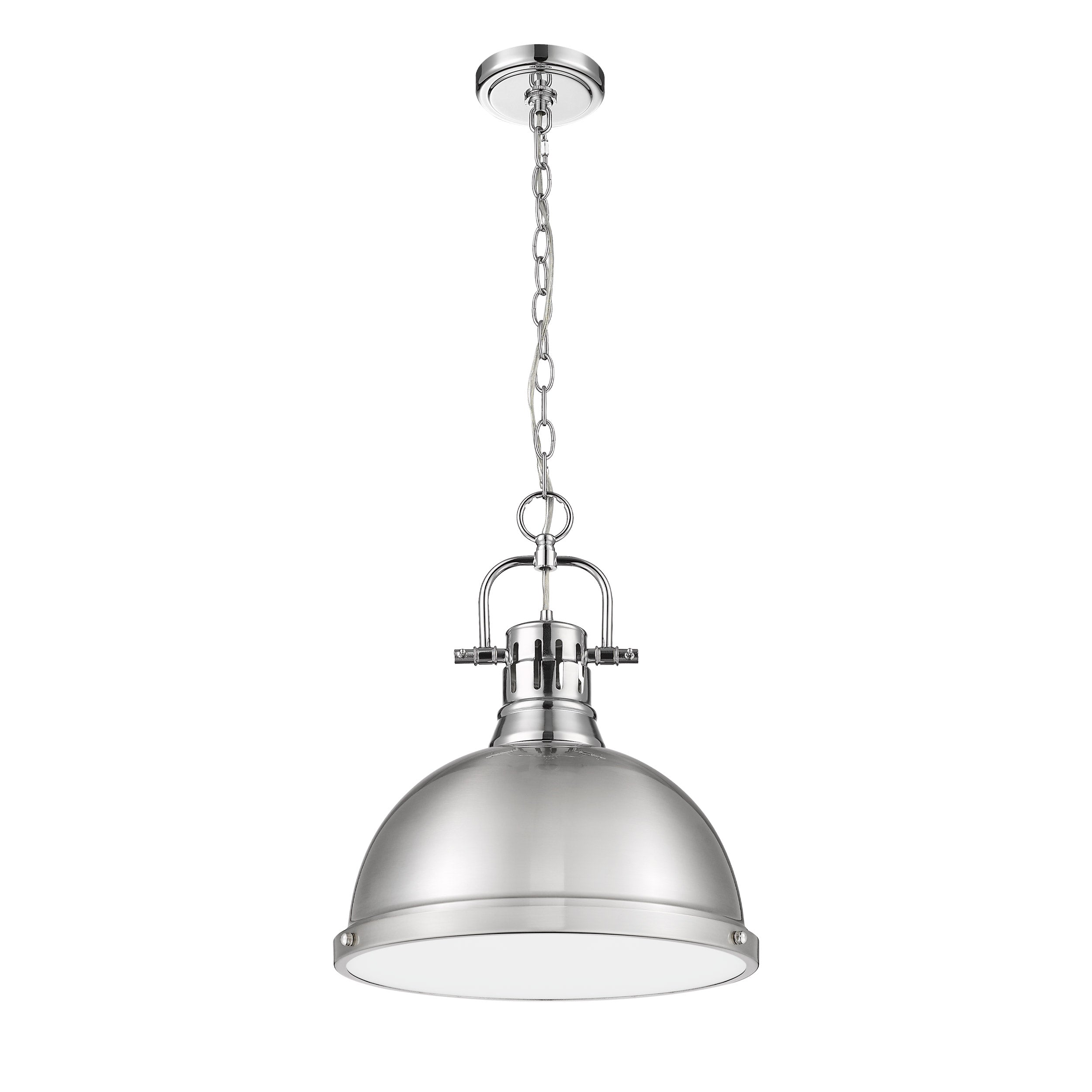 Yep by Golden Lighting Duncan 1-light 14in Chain Hung Pendant in Chrome and Pewter shade - - Golden Lighting