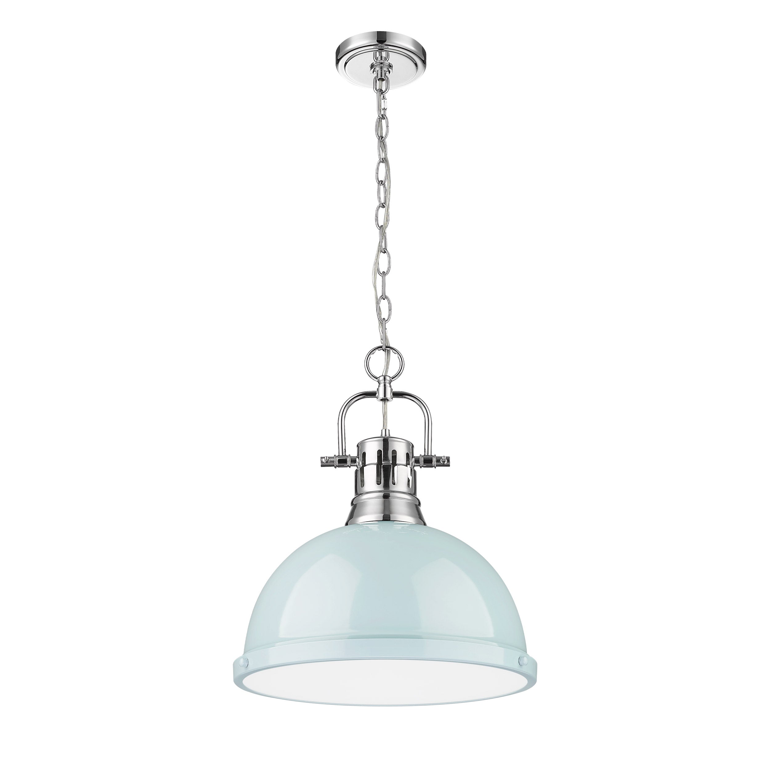 Yep by Golden Lighting Duncan 1-light 14in Chain Hung Pendant in Chrome and Seafoam shade - - Golden Lighting