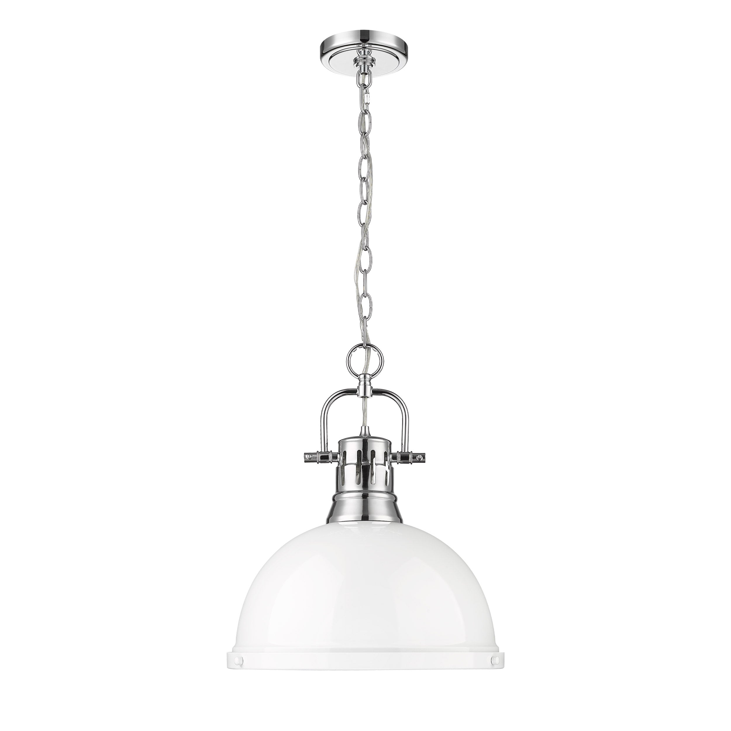 Yep by Golden Lighting Duncan 1-light 14in Chain Hung Pendant in Chrome and White shade - - Golden Lighting