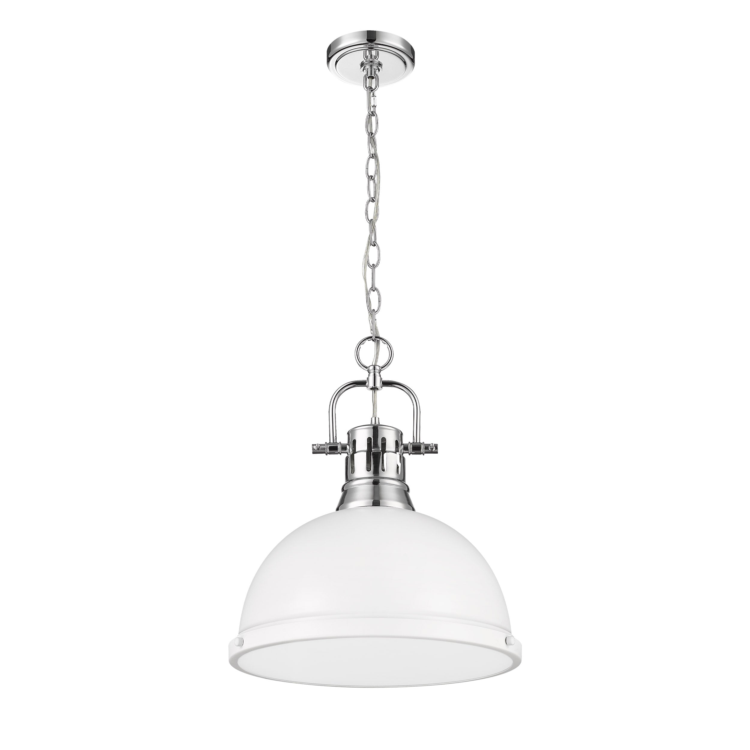 Yep by Golden Lighting Duncan 1-light 14in Chain Hung Pendant in Chrome and Matte White shade - - Golden Lighting