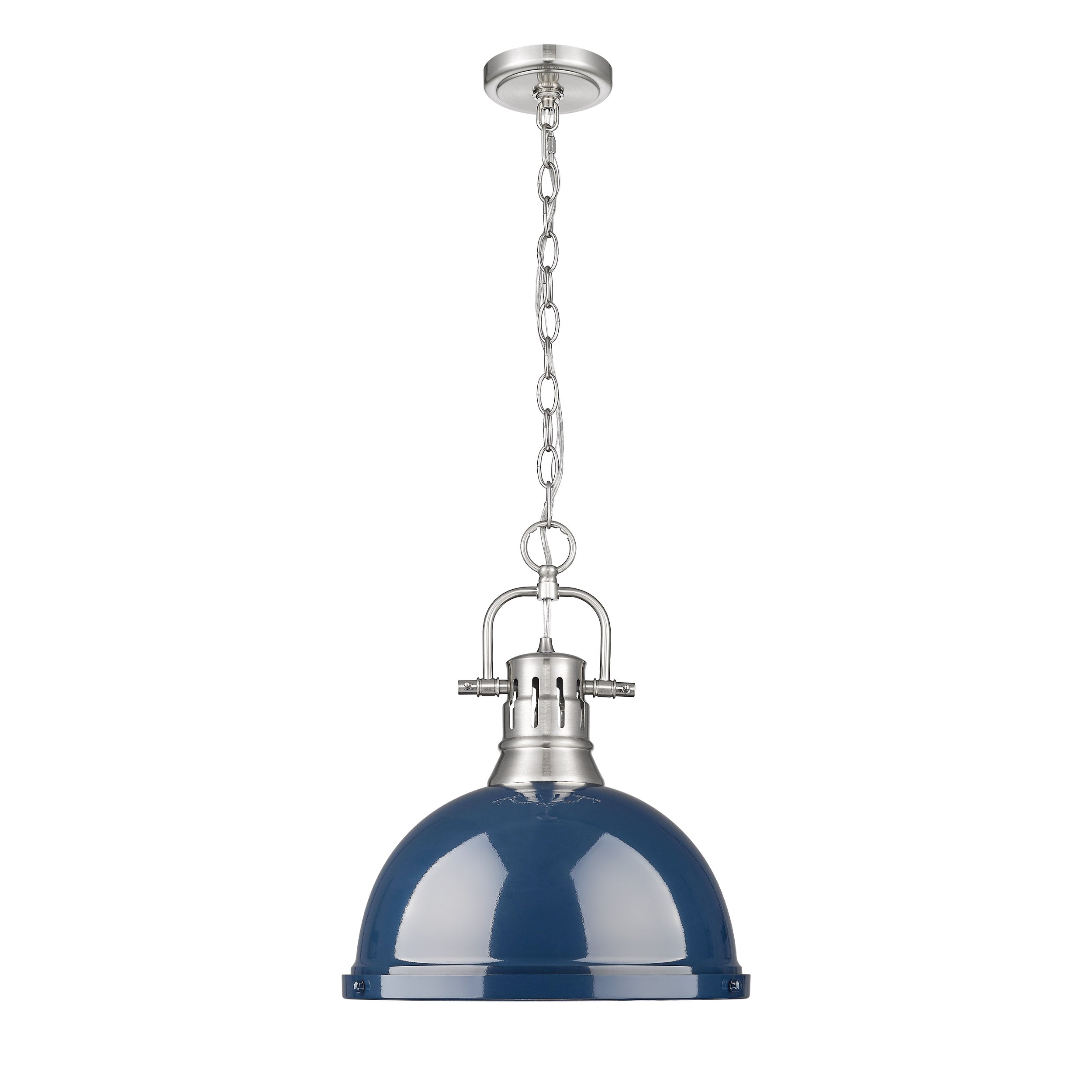 Yep by Golden Lighting Duncan 1-light 14in Chain Hung Pendant in Pewter and Navy Blue shade - - Golden Lighting