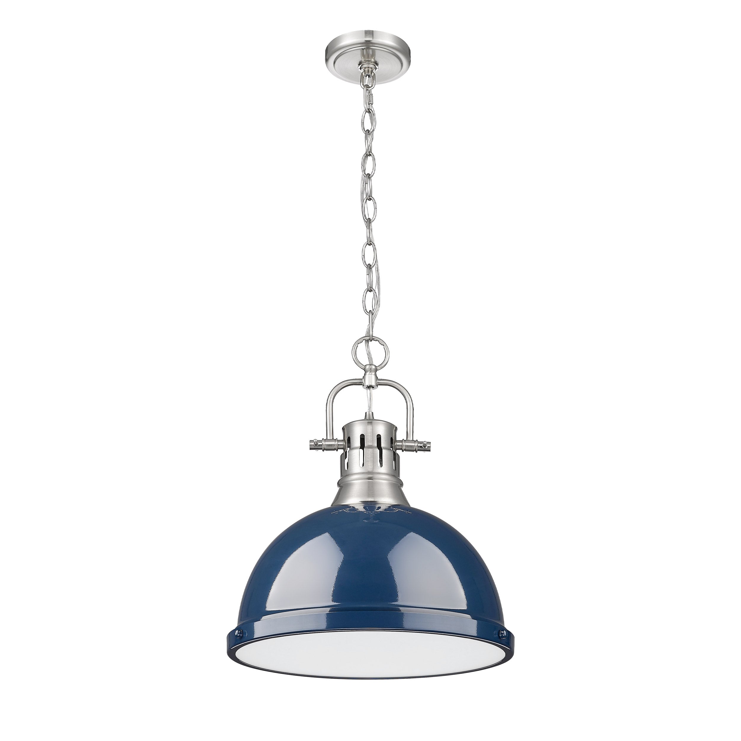 Yep by Golden Lighting Duncan 1-light 14in Chain Hung Pendant in Pewter and Navy Blue shade - - Golden Lighting