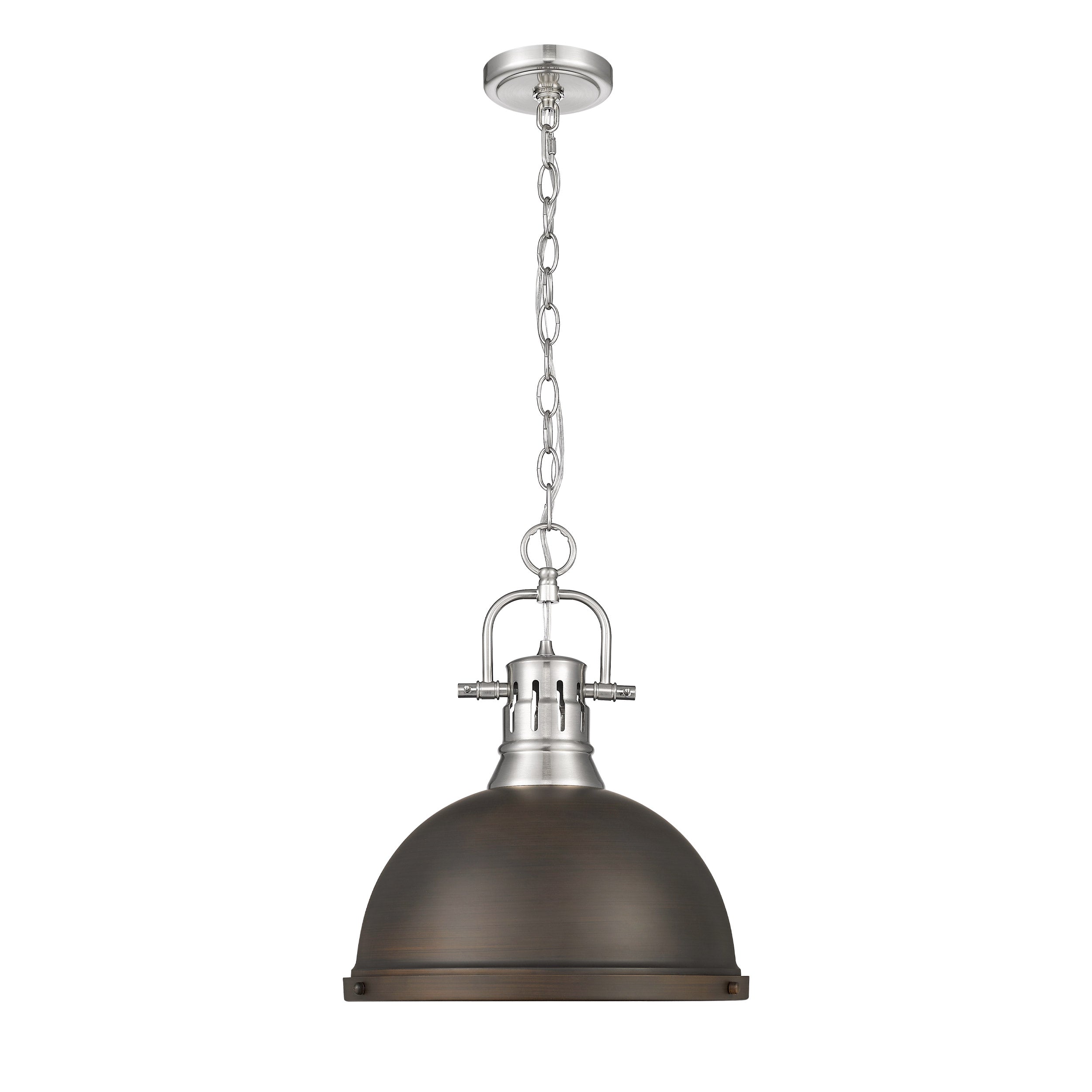 Yep by Golden Lighting Duncan 1-light 14in Chain Hung Pendant in Pewter and Rubbed Bronze shade - - Golden Lighting