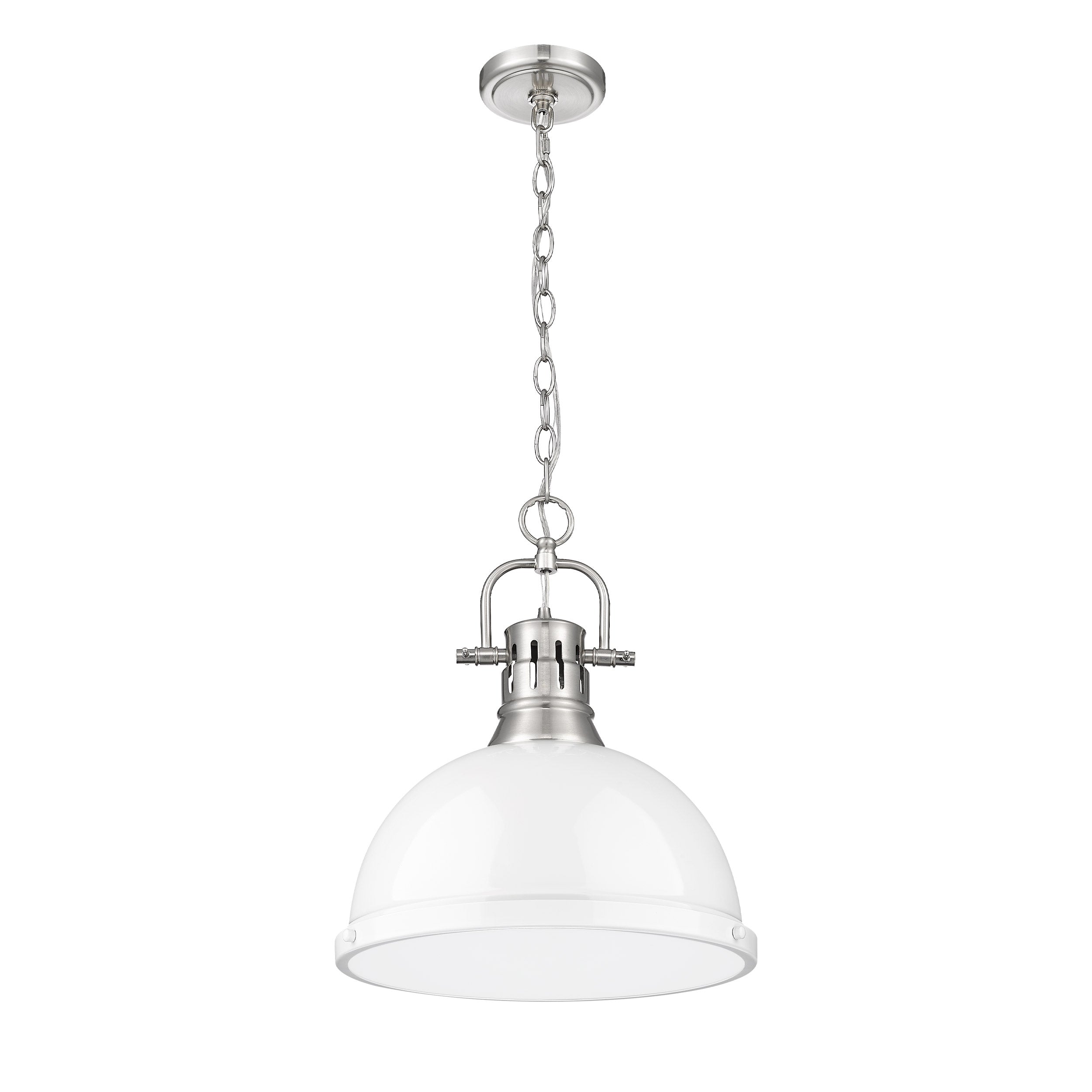 Yep by Golden Lighting Duncan 1-light 14in Chain Hung Pendant in Pewter and White shade - - Golden Lighting