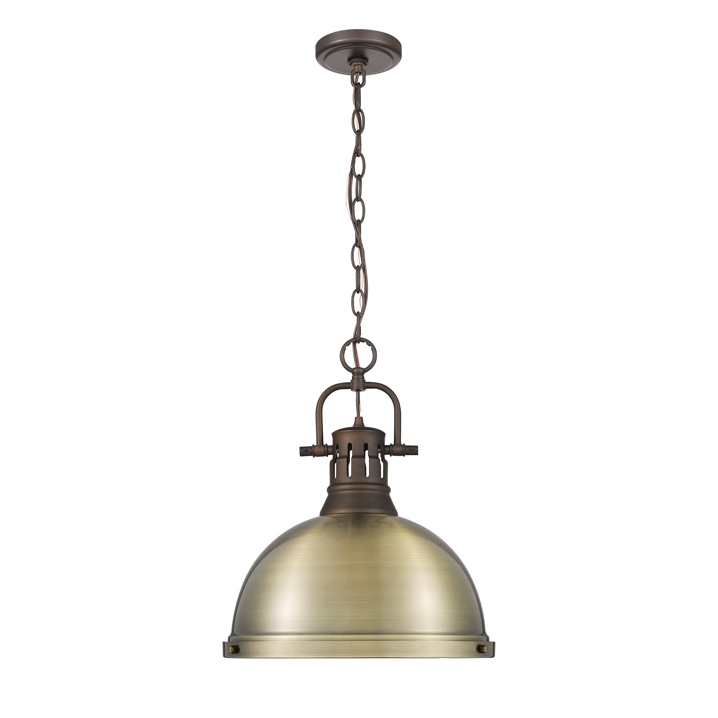 Yep by Golden Lighting Duncan 1-light 14in Chain Hung Pendant in Rubbed Bronze and Aged Brass shade - - Golden Lighting