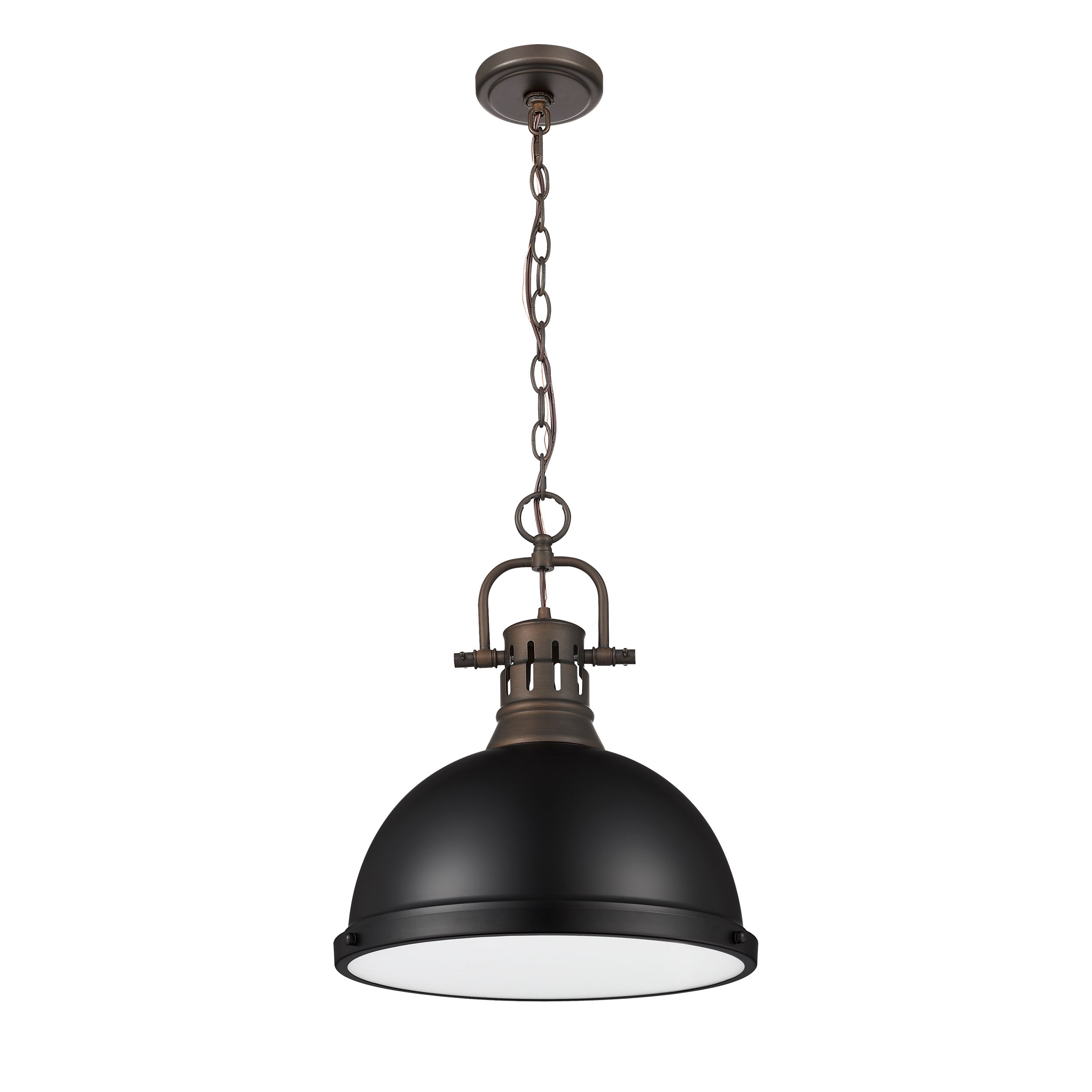Yep by Golden Lighting Duncan 1-light 14in Chain Hung Pendant in Rubbed Bronze and Matte Black shade - - Golden Lighting