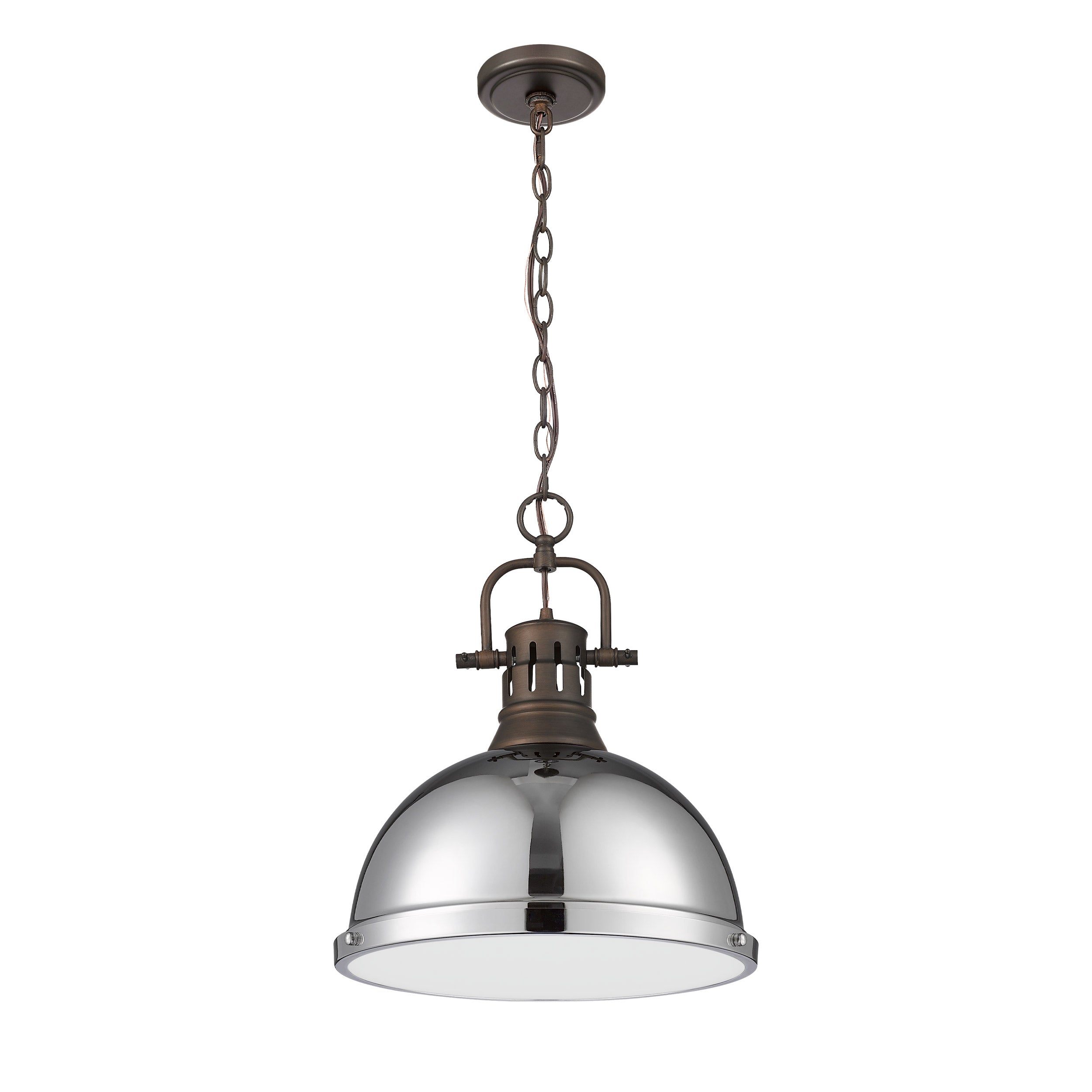 Yep by Golden Lighting Duncan 1-light 14in Chain Hung Pendant in Rubbed Bronze and Chrome shade - - Golden Lighting