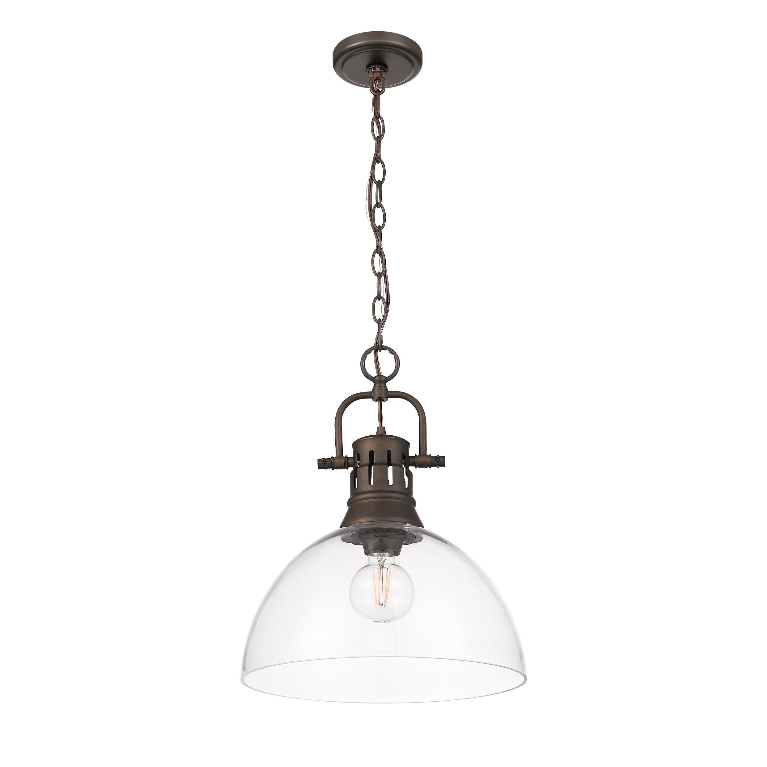 Yep by Golden Lighting Duncan 1-light 14in chain hung Pendant in Rubbed Bronze and Clear Glass - - Golden Lighting